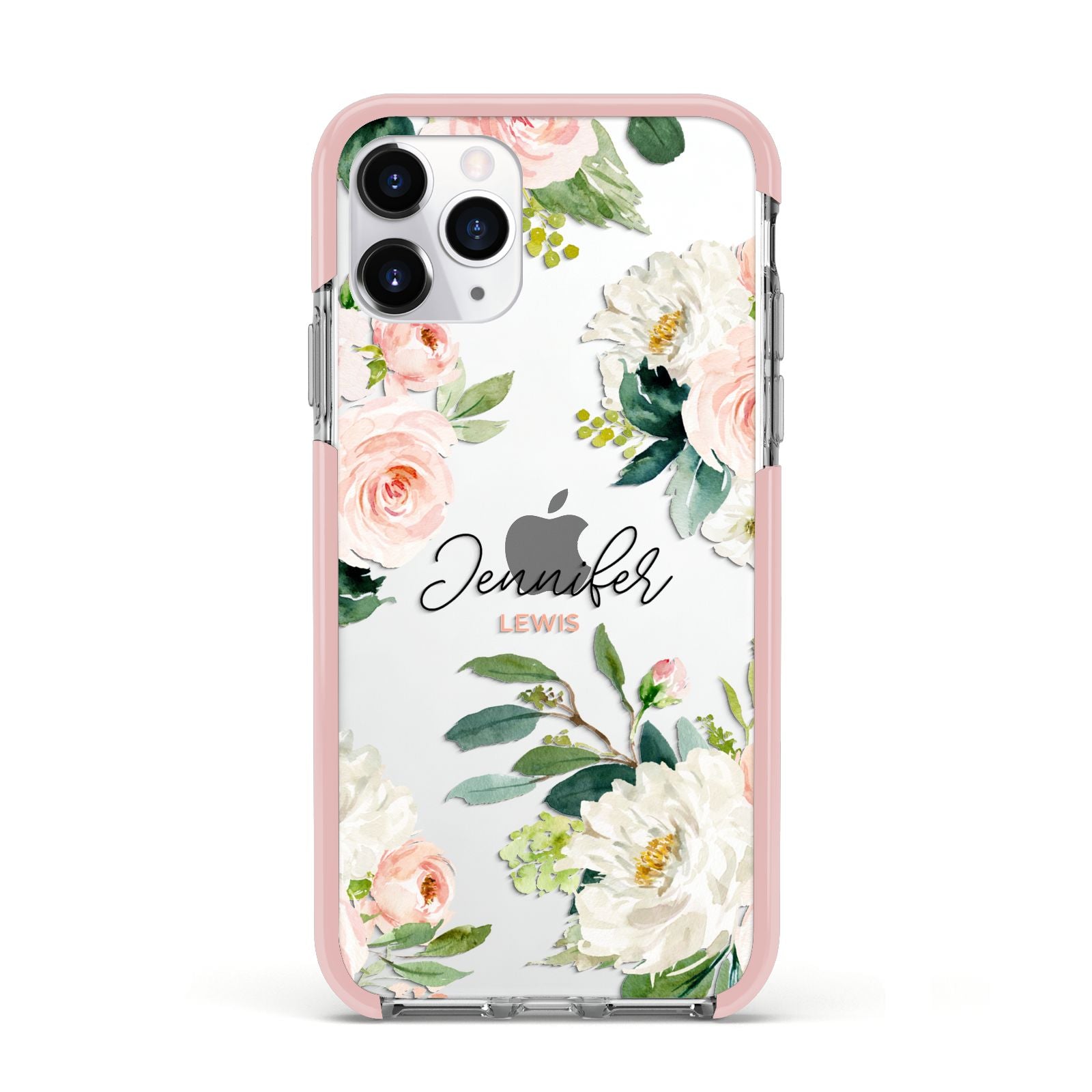 Bunches of Roses Personalised Names Apple iPhone 11 Pro in Silver with Pink Impact Case