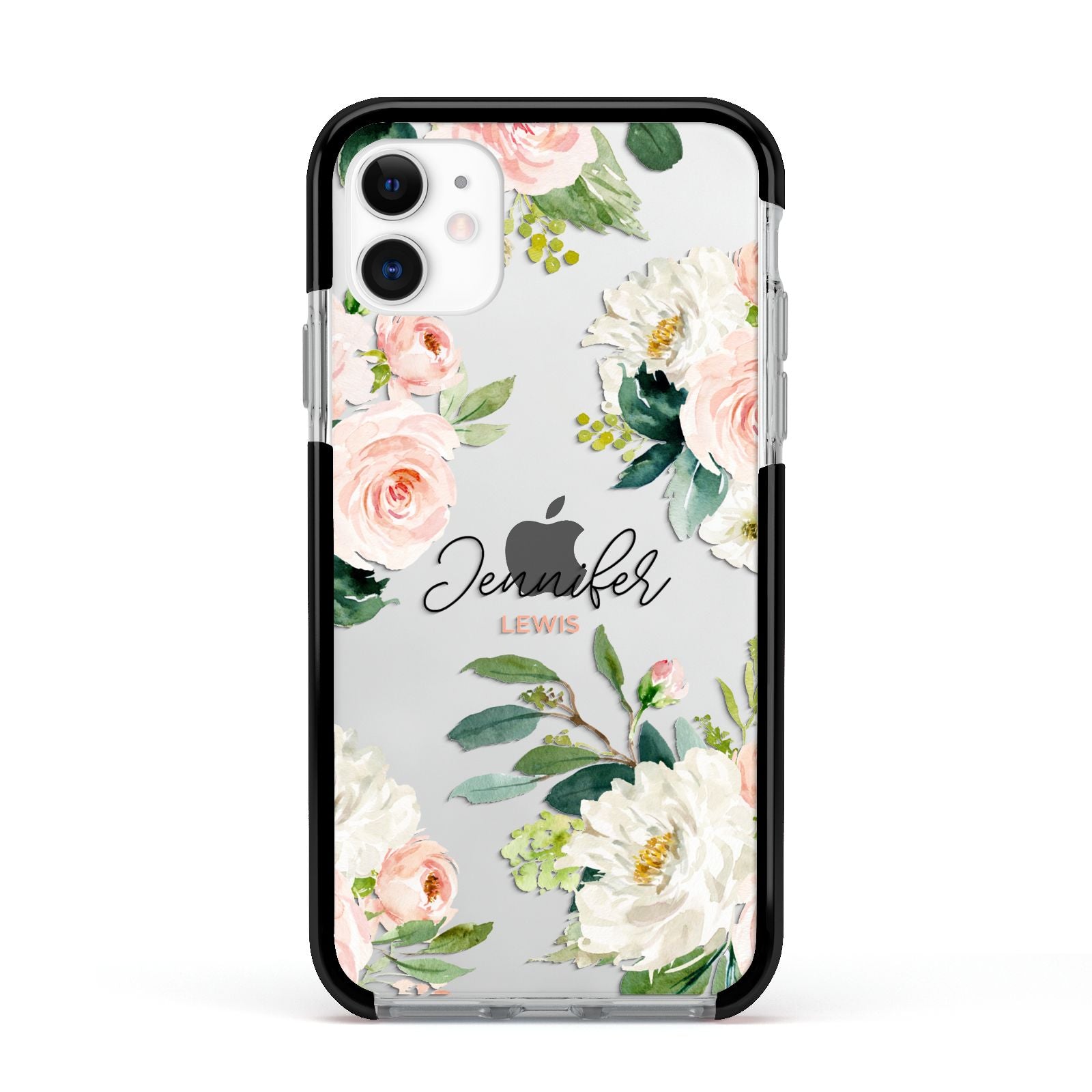 Bunches of Roses Personalised Names Apple iPhone 11 in White with Black Impact Case