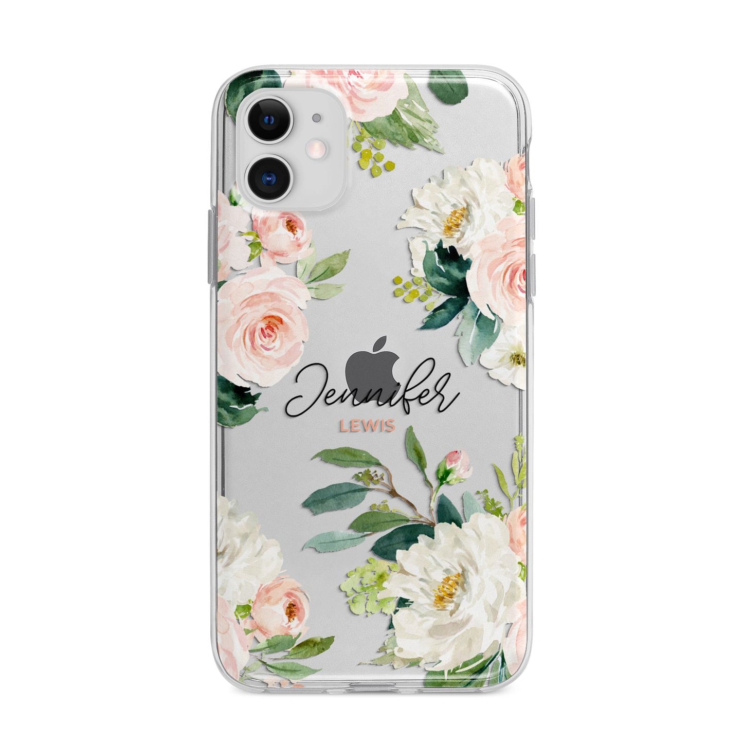 Bunches of Roses Personalised Names Apple iPhone 11 in White with Bumper Case