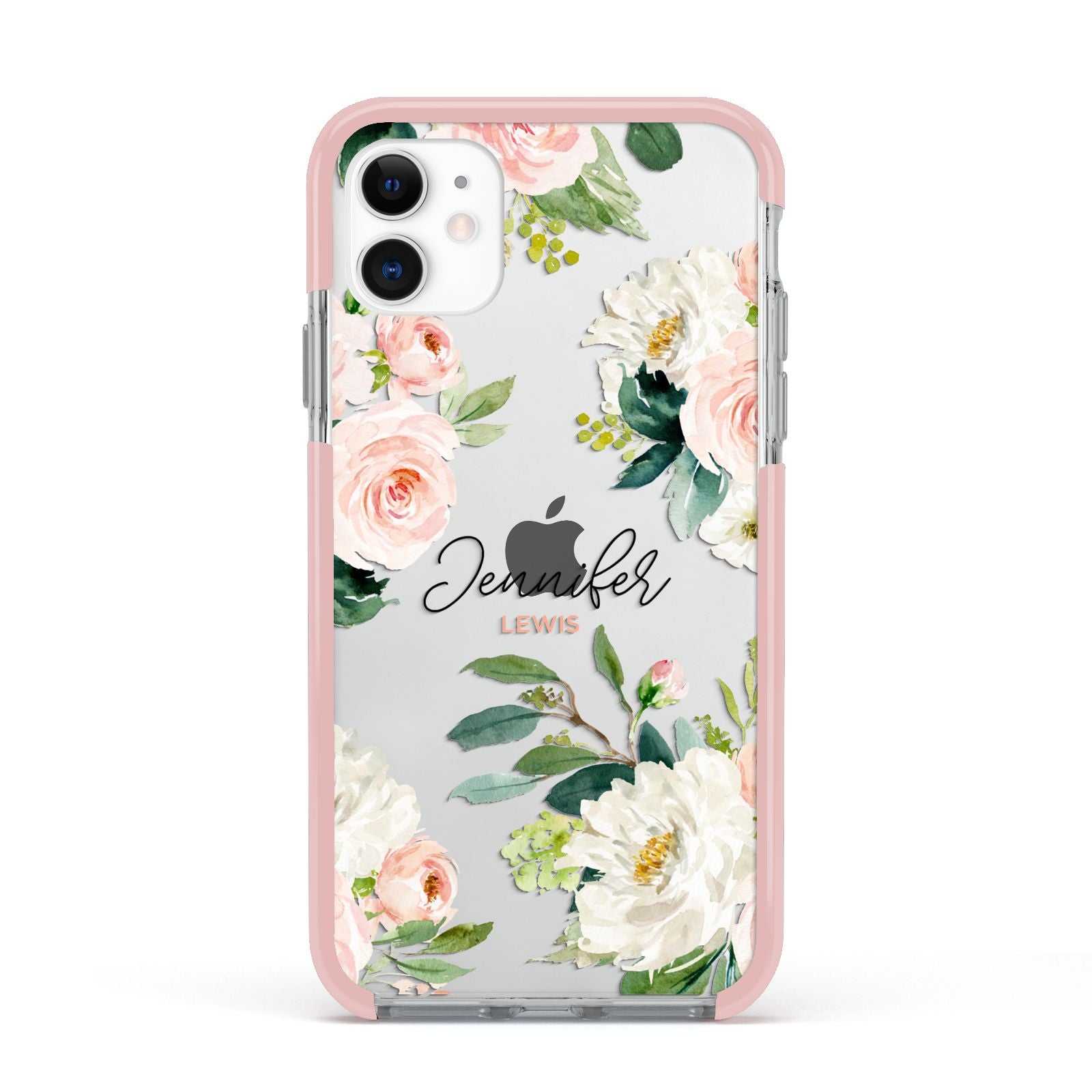Bunches of Roses Personalised Names Apple iPhone 11 in White with Pink Impact Case