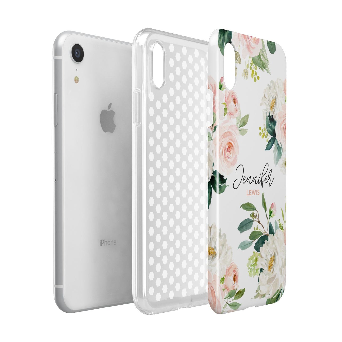 Bunches of Roses Personalised Names Apple iPhone XR White 3D Tough Case Expanded view