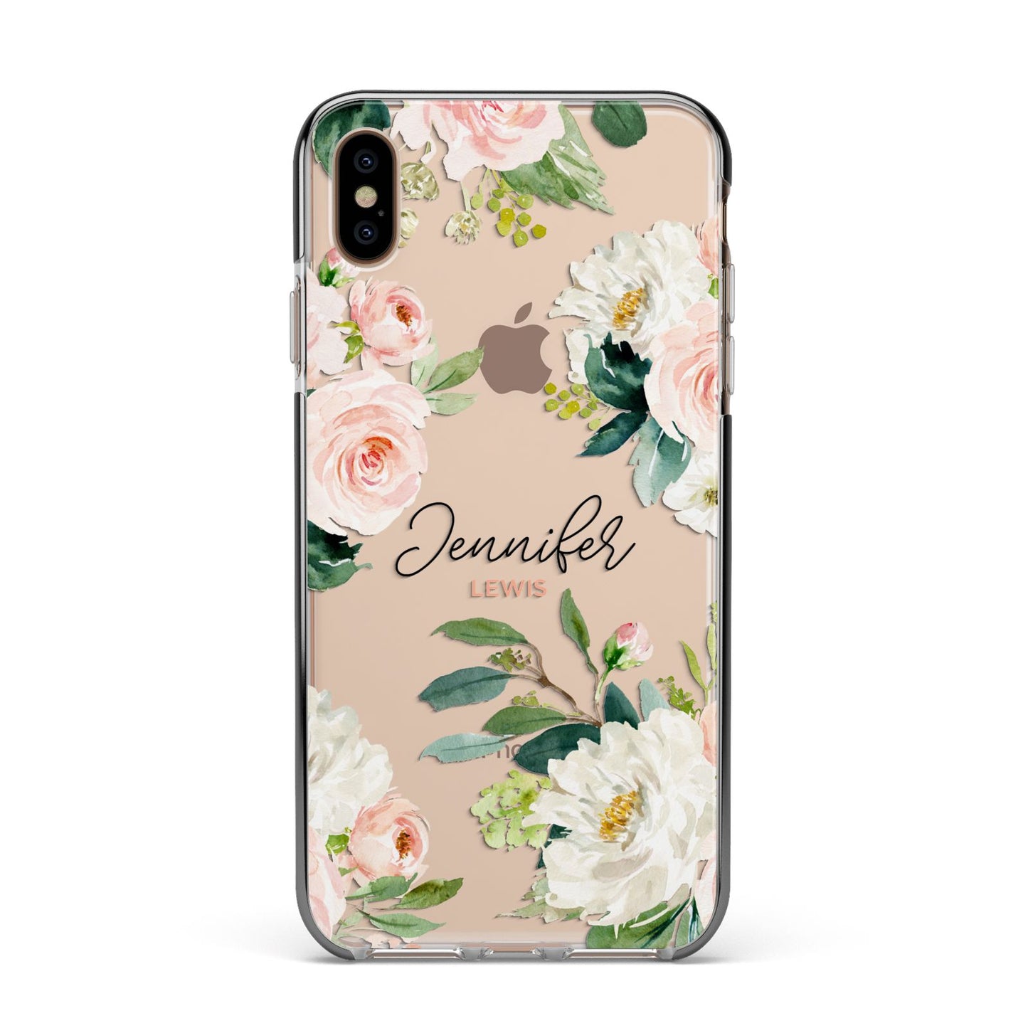 Bunches of Roses Personalised Names Apple iPhone Xs Max Impact Case Black Edge on Gold Phone