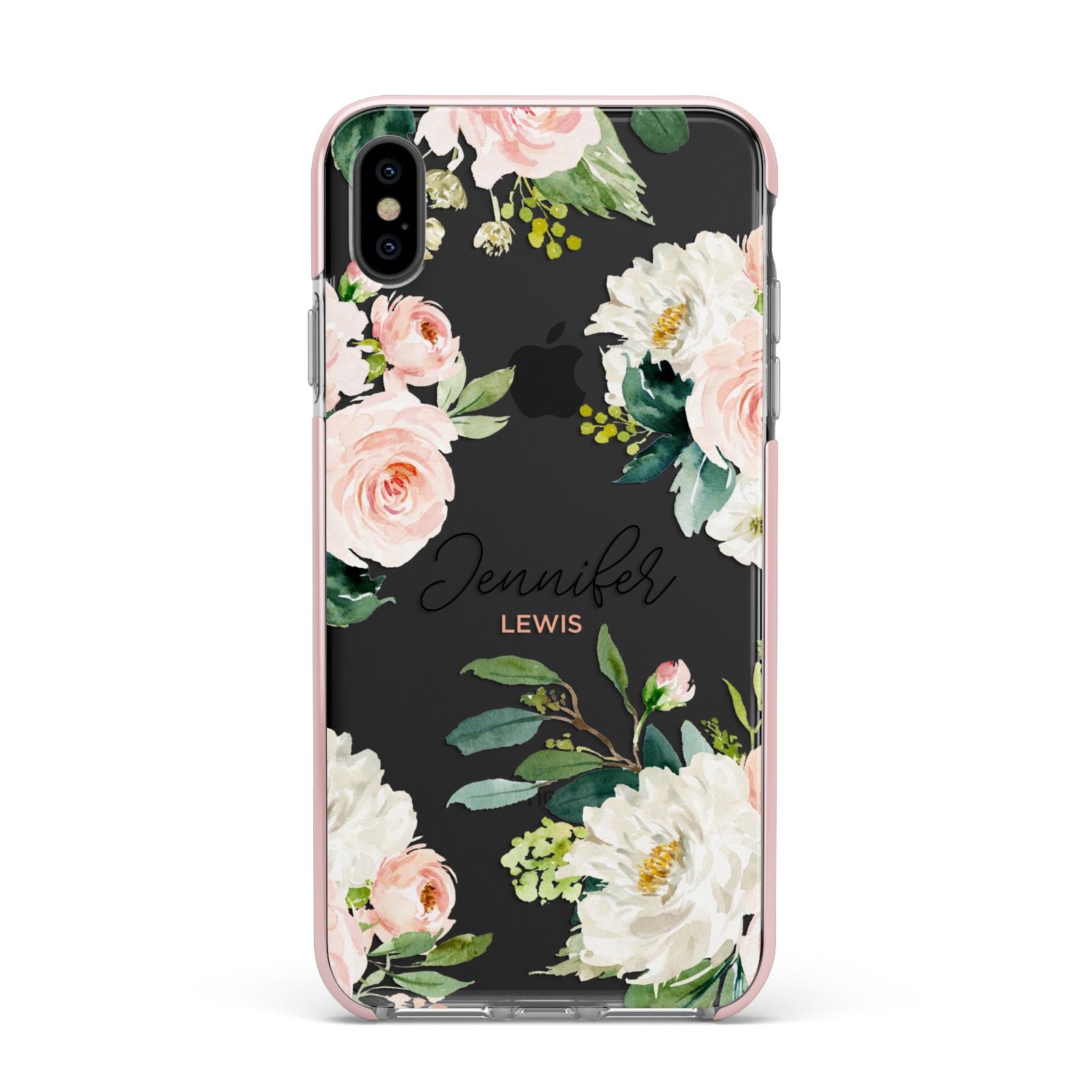 Bunches of Roses Personalised Names Apple iPhone Xs Max Impact Case Pink Edge on Black Phone