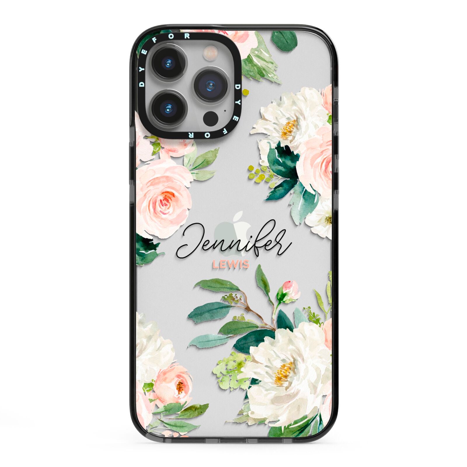Bunches of Roses Personalised Names iPhone 13 Pro Max Black Impact Case on Silver phone