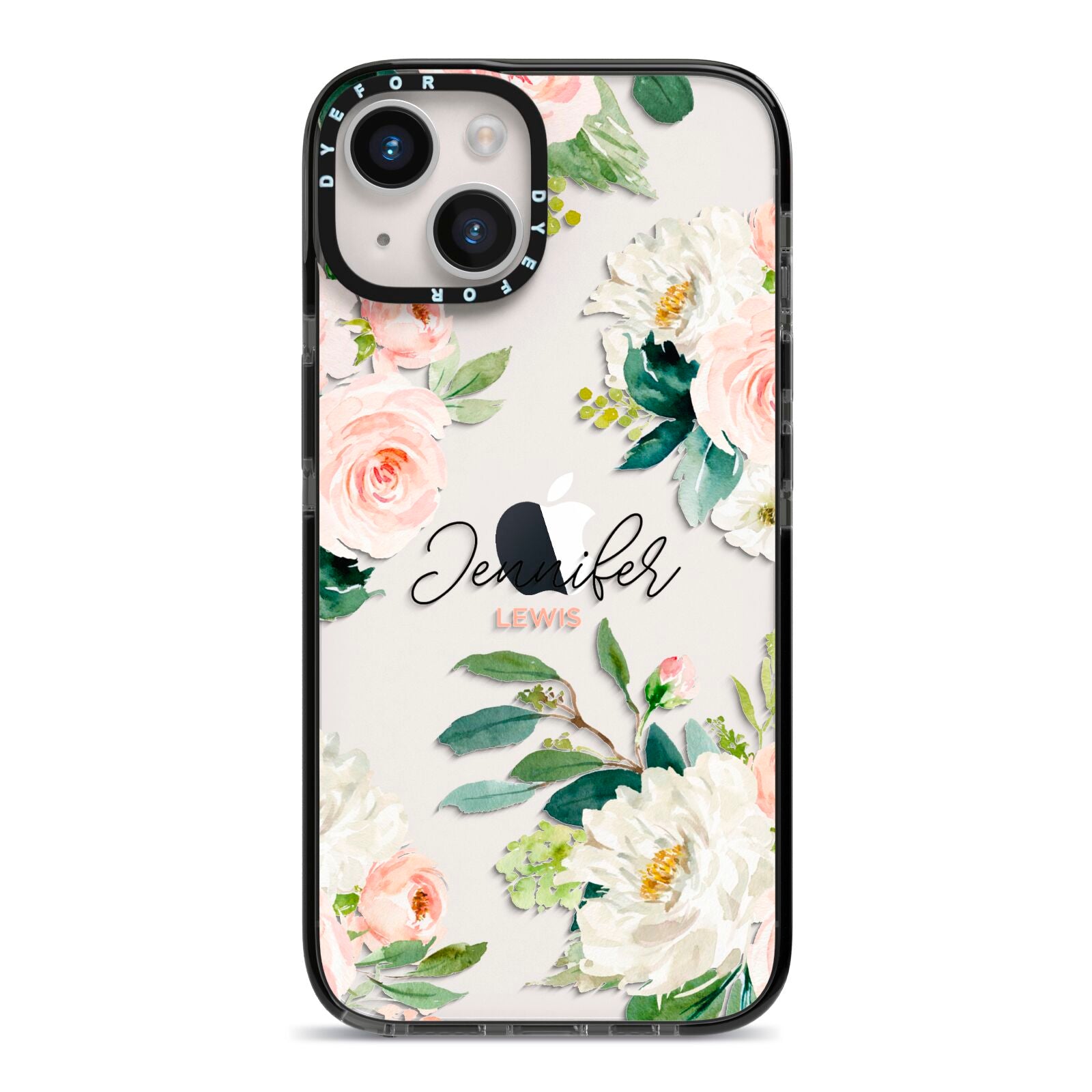 Bunches of Roses Personalised Names iPhone 14 Black Impact Case on Silver phone