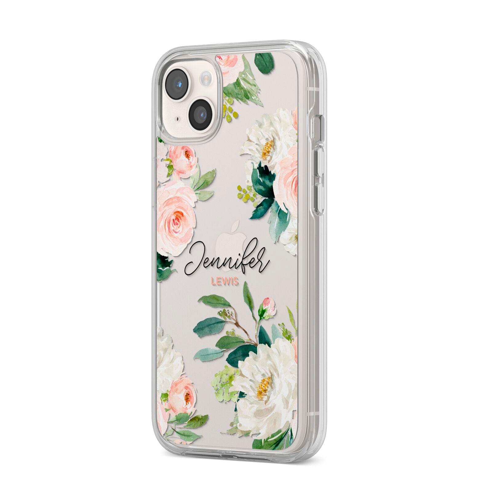 Bunches of Roses Personalised Names iPhone 14 Plus Clear Tough Case Starlight Angled Image