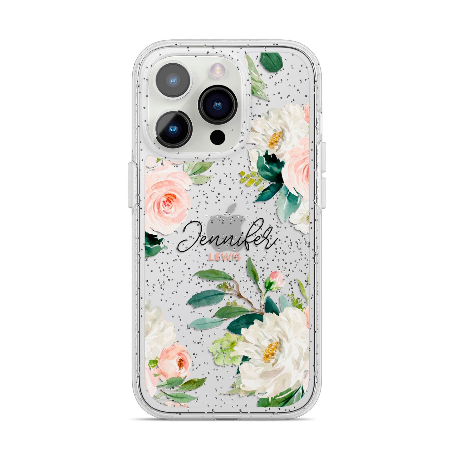 Bunches of Roses Personalised Names iPhone 14 Pro Glitter Tough Case Silver