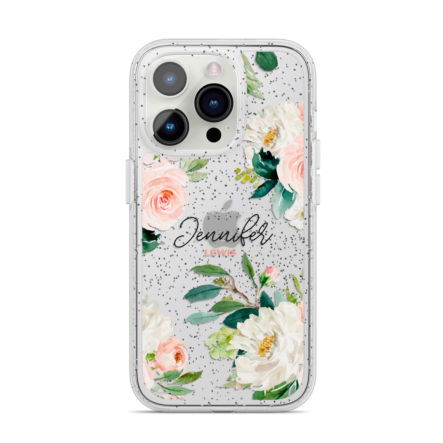 Bunches of Roses Personalised Names iPhone 14 Pro Glitter Tough Case Silver