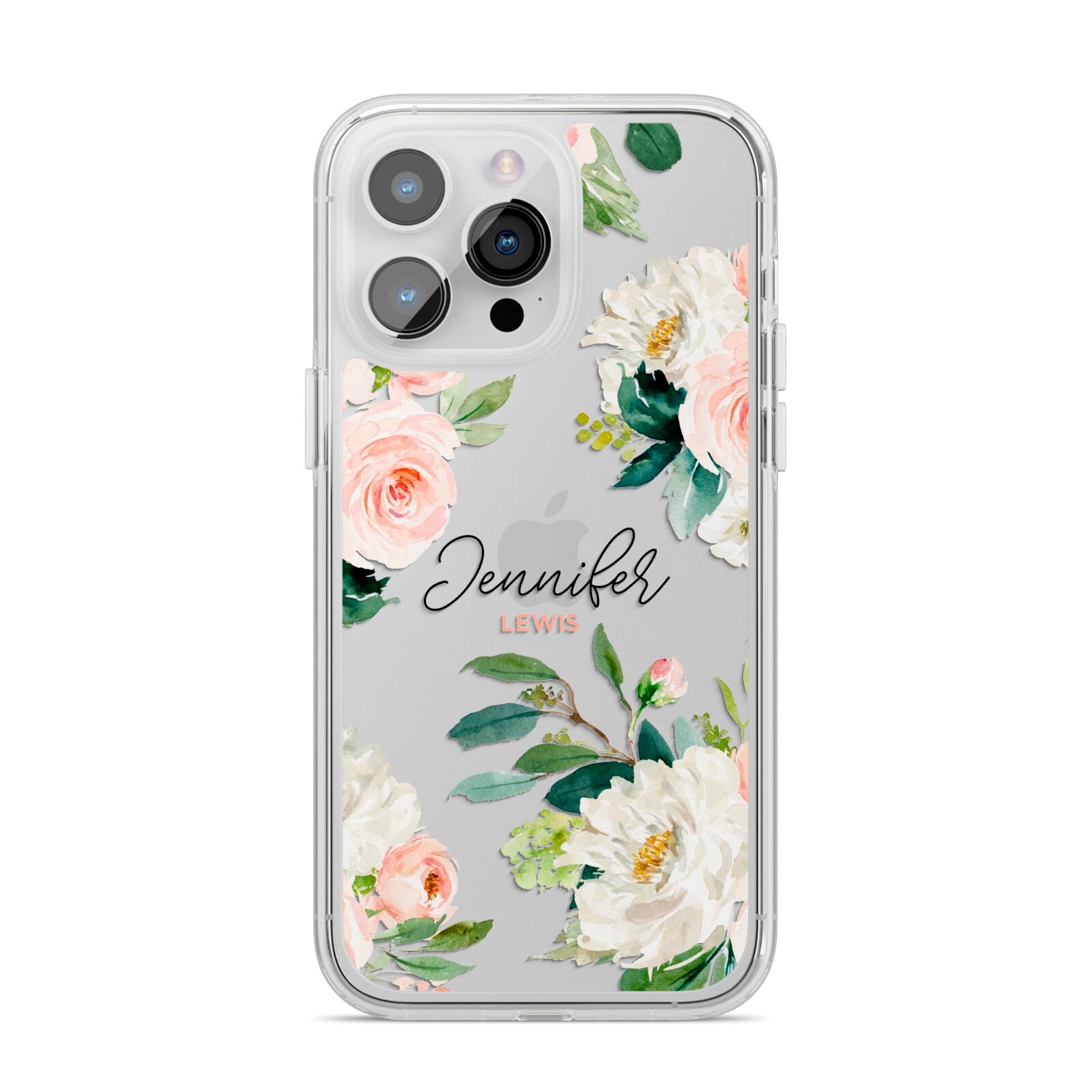 Bunches of Roses Personalised Names iPhone 14 Pro Max Clear Tough Case Silver