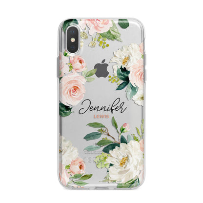 Bunches of Roses Personalised Names iPhone X Bumper Case on Silver iPhone Alternative Image 1