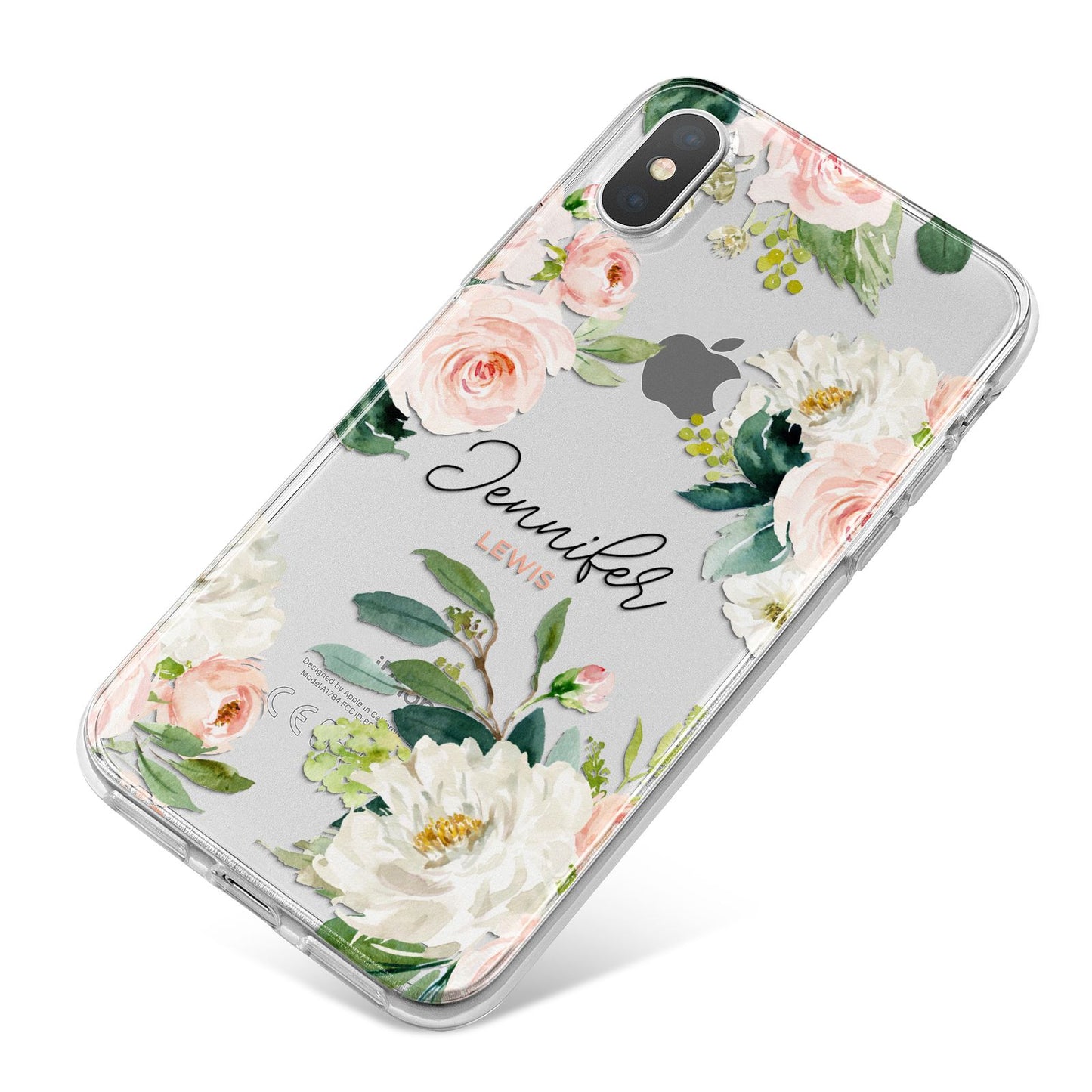 Bunches of Roses Personalised Names iPhone X Bumper Case on Silver iPhone