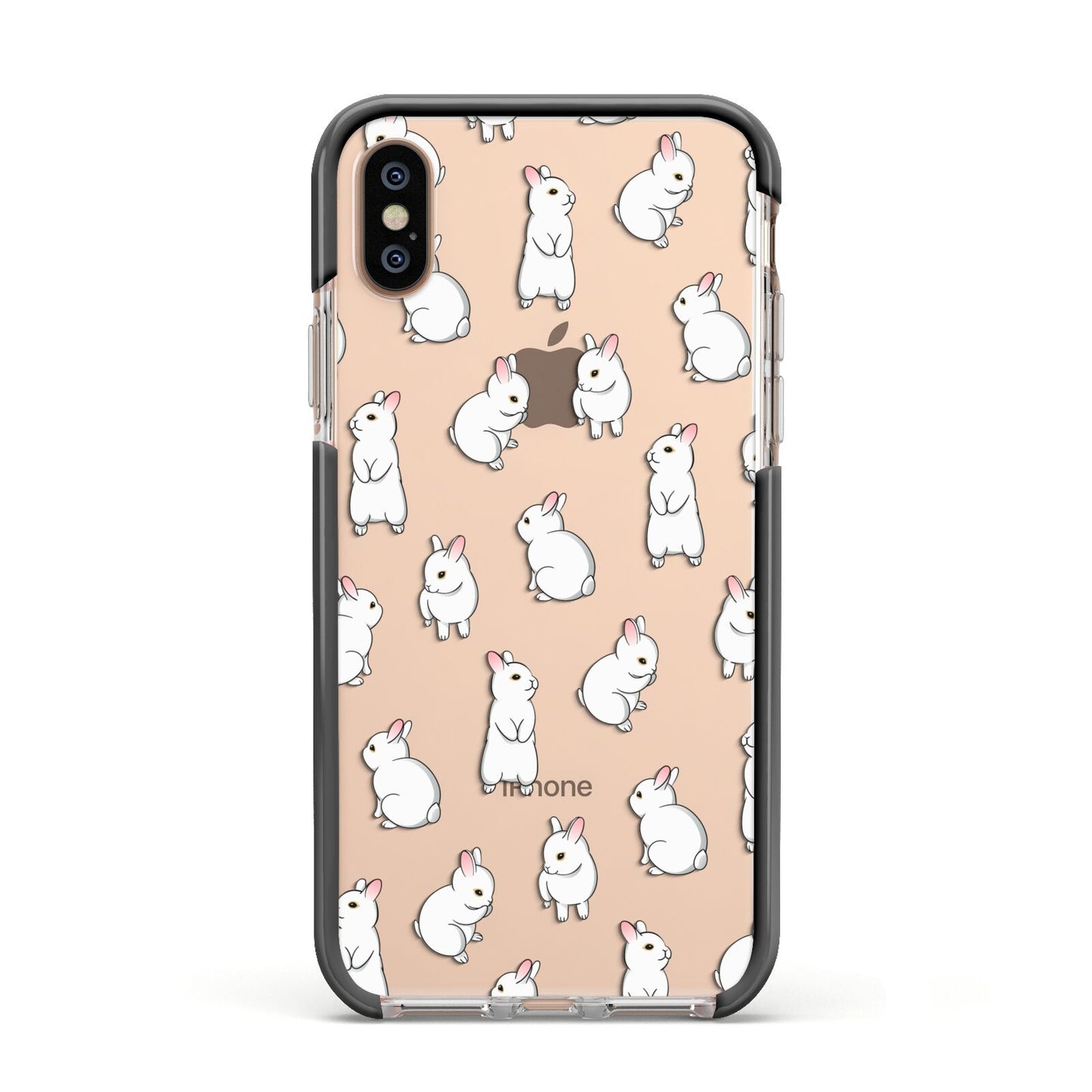 Bunny Rabbit Apple iPhone Xs Impact Case Black Edge on Gold Phone