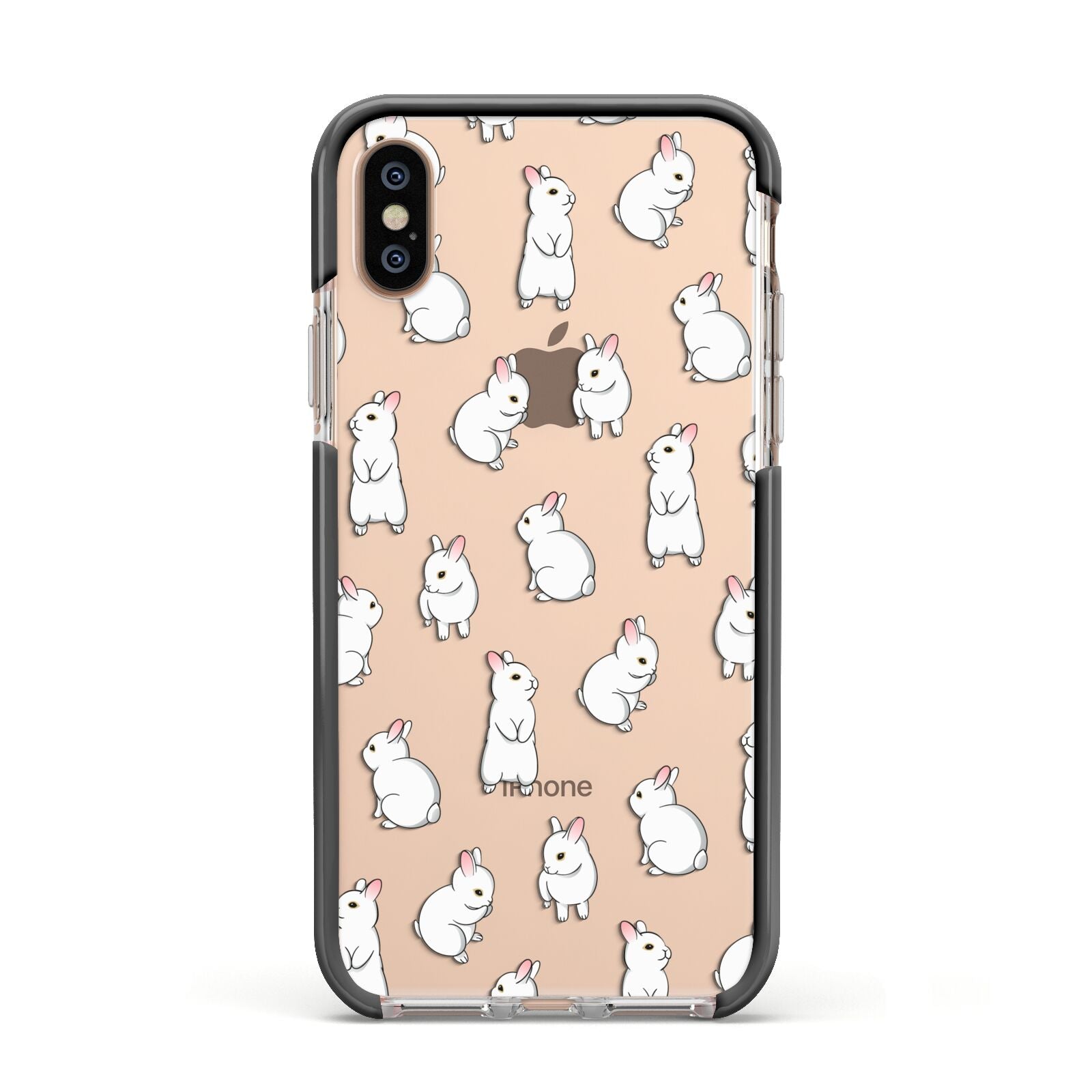Bunny Rabbit Apple iPhone Xs Impact Case Black Edge on Gold Phone