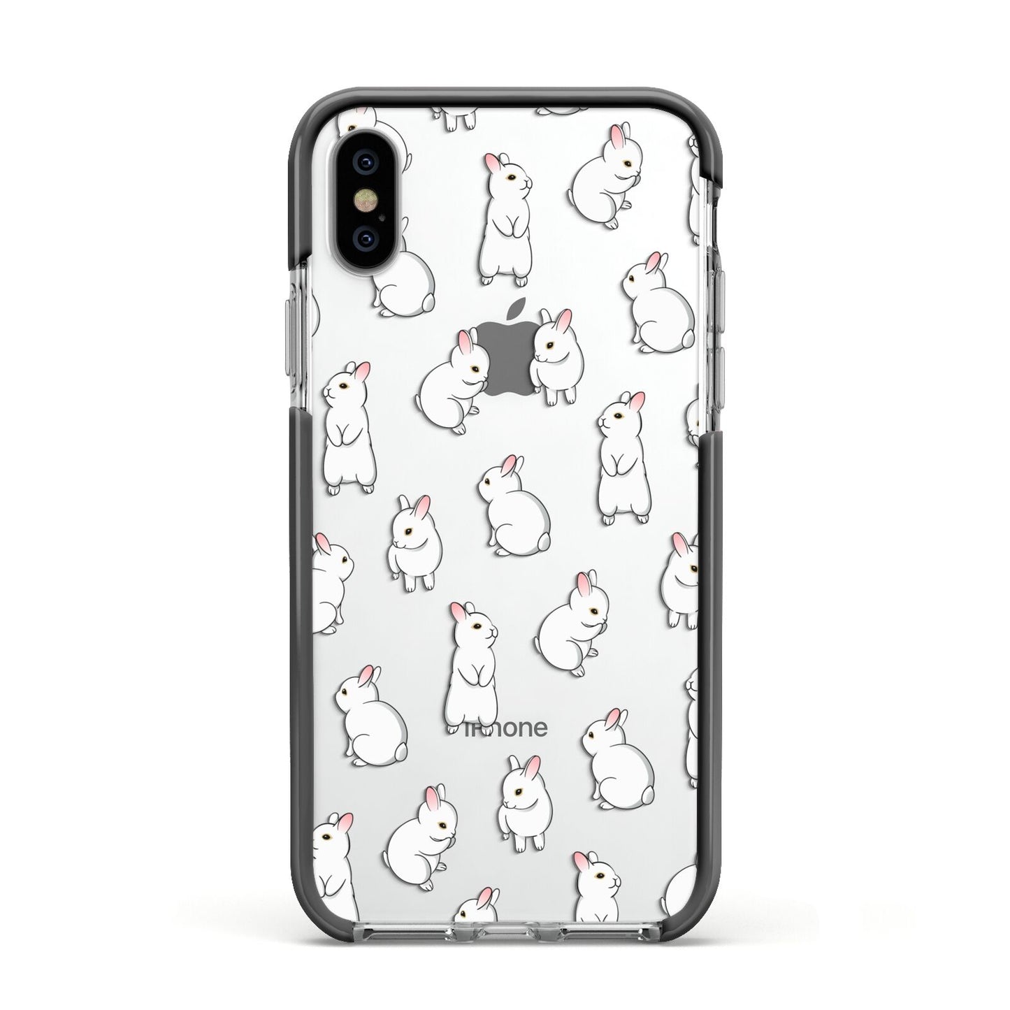 Bunny Rabbit Apple iPhone Xs Impact Case Black Edge on Silver Phone
