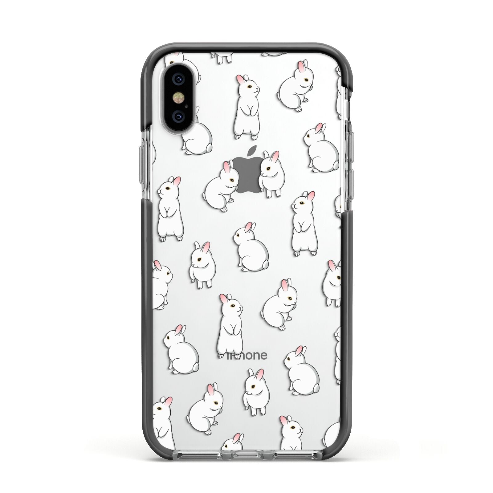 Bunny Rabbit Apple iPhone Xs Impact Case Black Edge on Silver Phone