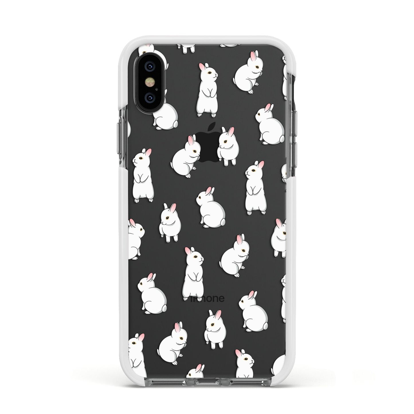 Bunny Rabbit Apple iPhone Xs Impact Case White Edge on Black Phone