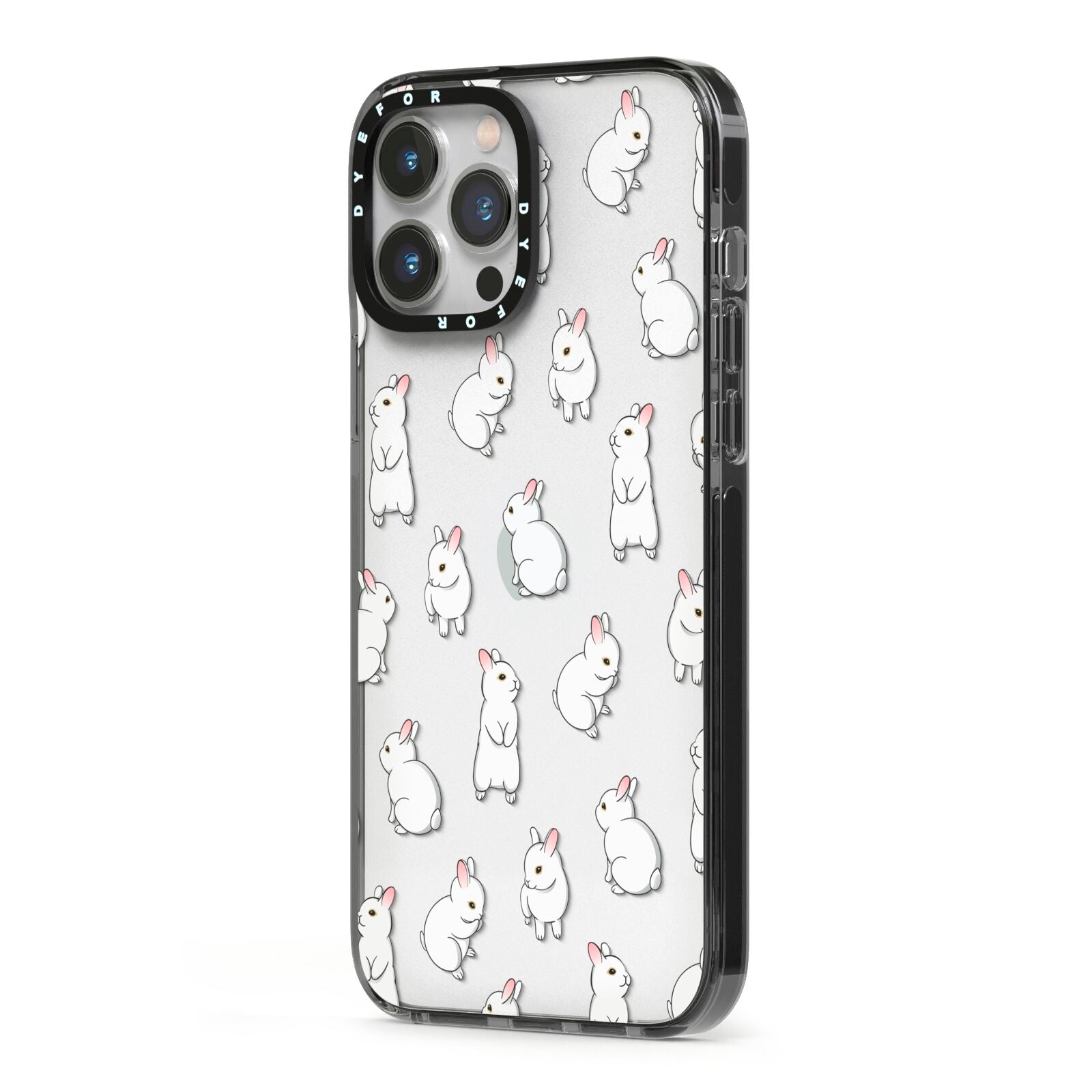 Bunny Rabbit iPhone 13 Pro Max Black Impact Case Side Angle on Silver phone