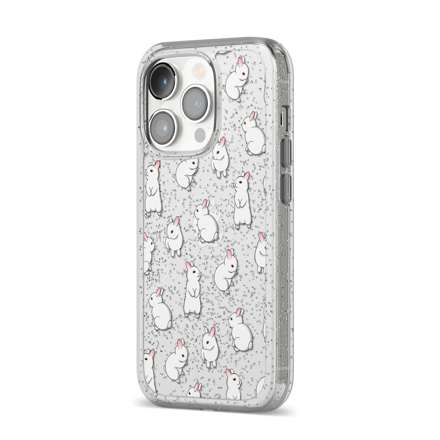 Bunny Rabbit iPhone 14 Pro Glitter Tough Case Silver Angled Image