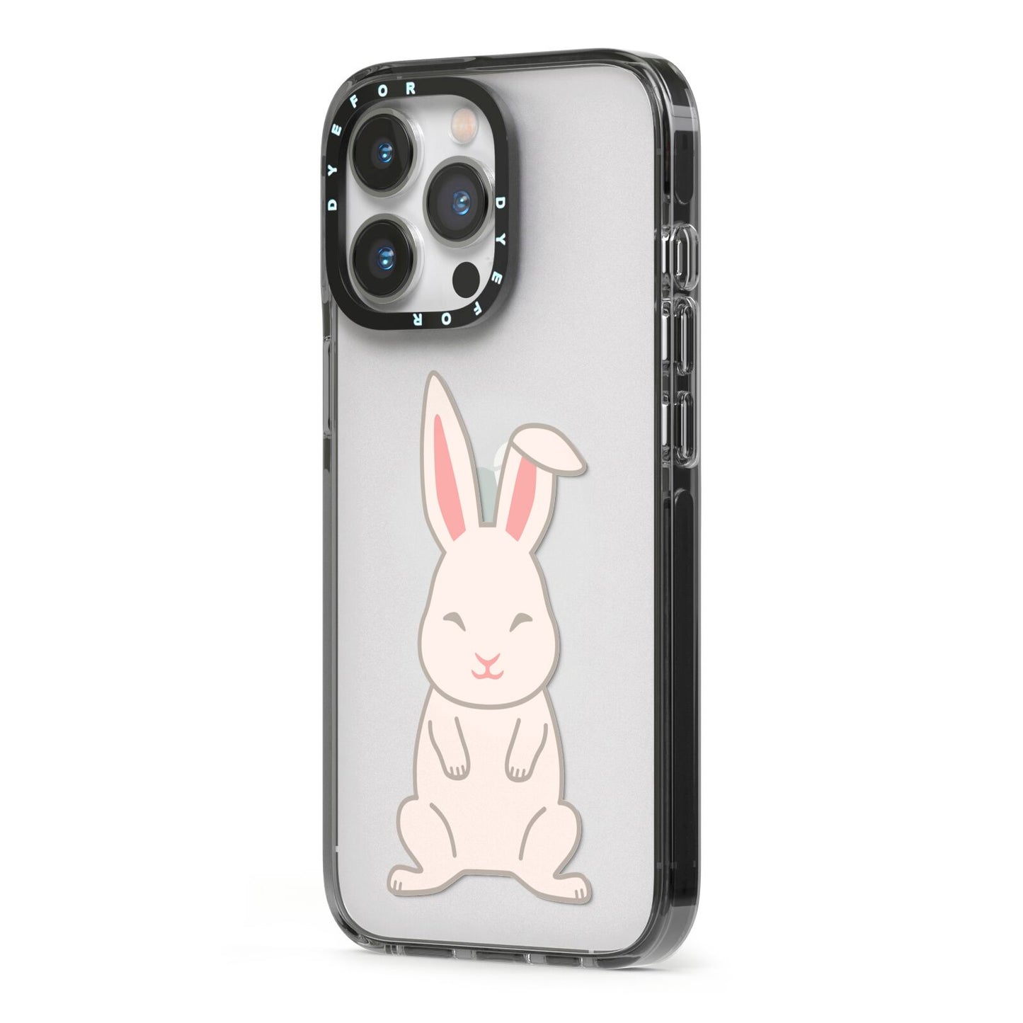 Bunny iPhone 13 Pro Black Impact Case Side Angle on Silver phone