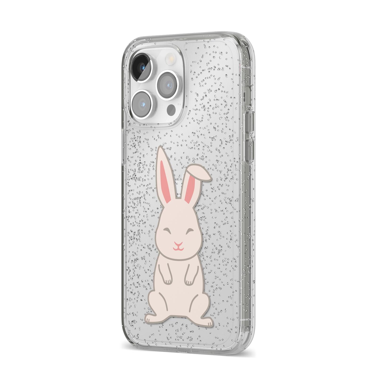 Bunny iPhone 14 Pro Max Glitter Tough Case Silver Angled Image