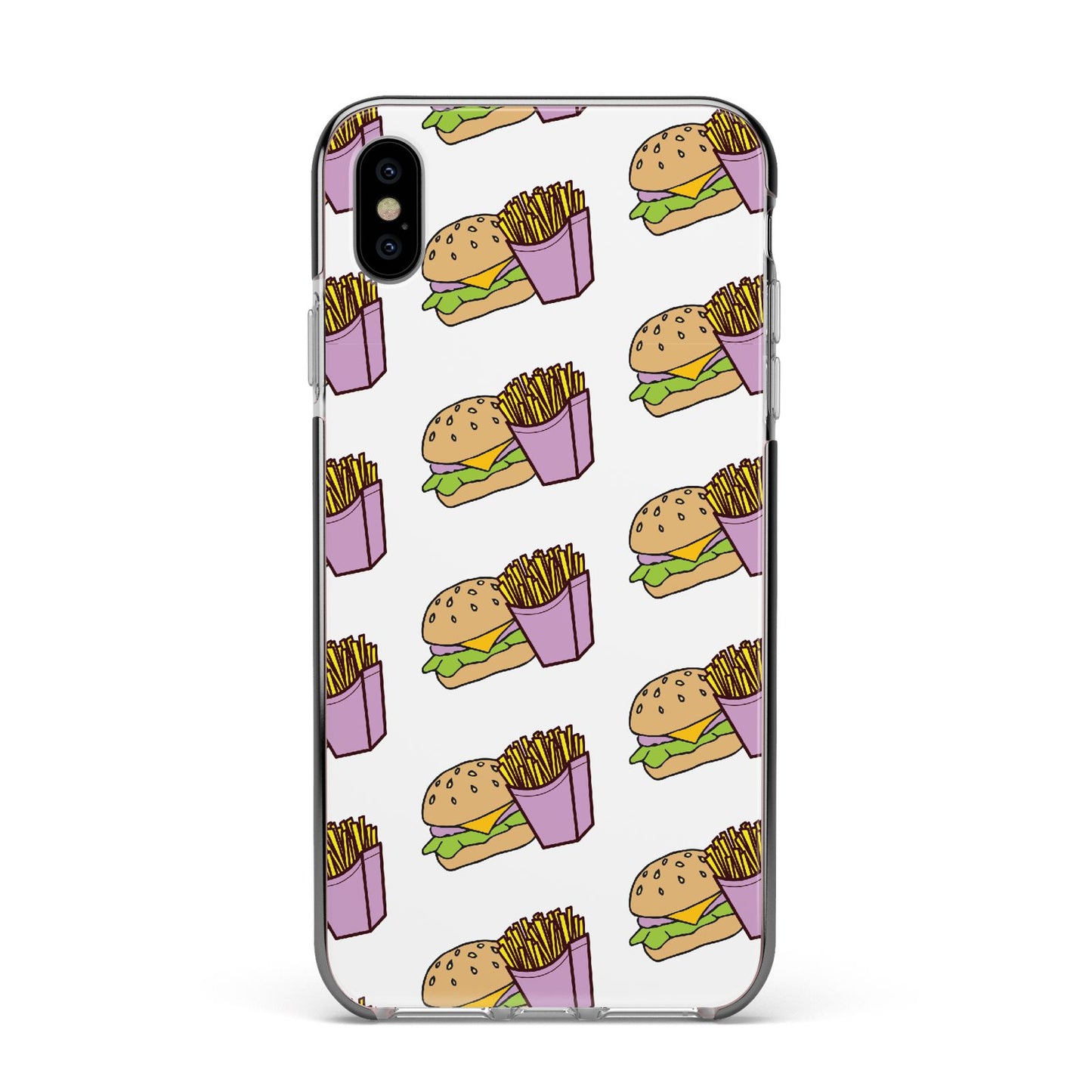 Burger Fries Fast Food Apple iPhone Xs Max Impact Case Black Edge on Silver Phone