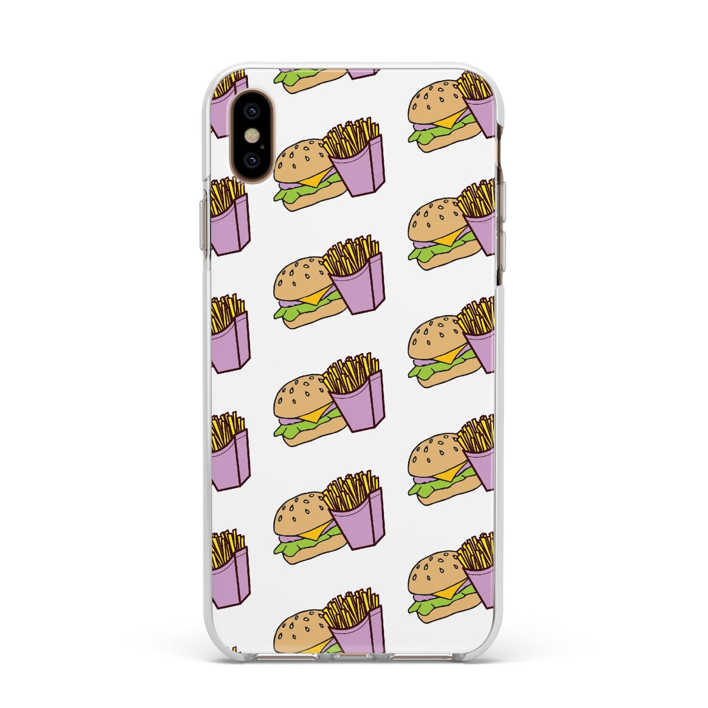 Burger Fries Fast Food Apple iPhone Xs Max Impact Case White Edge on Gold Phone