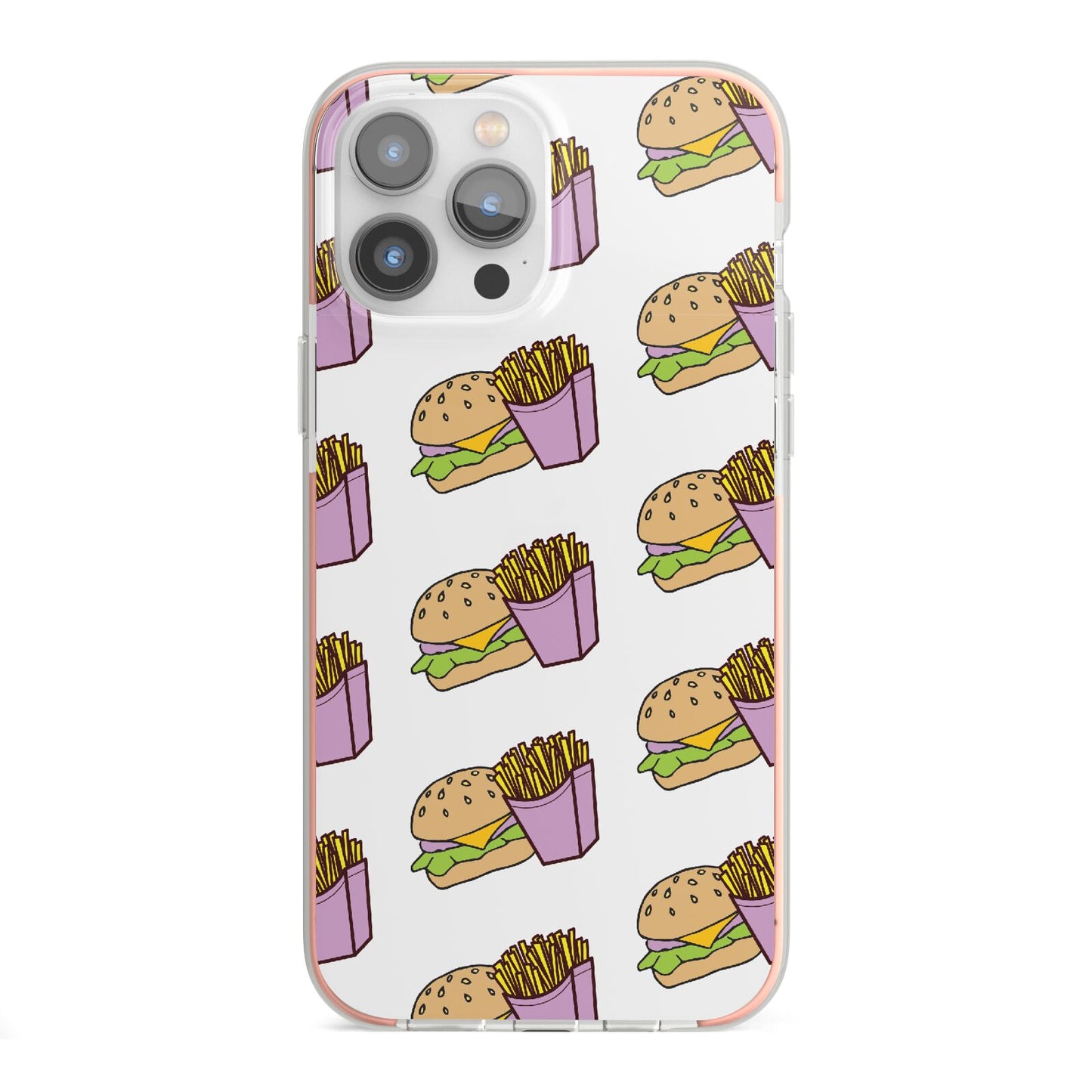 Burger Fries Fast Food iPhone 13 Pro Max TPU Impact Case with Pink Edges