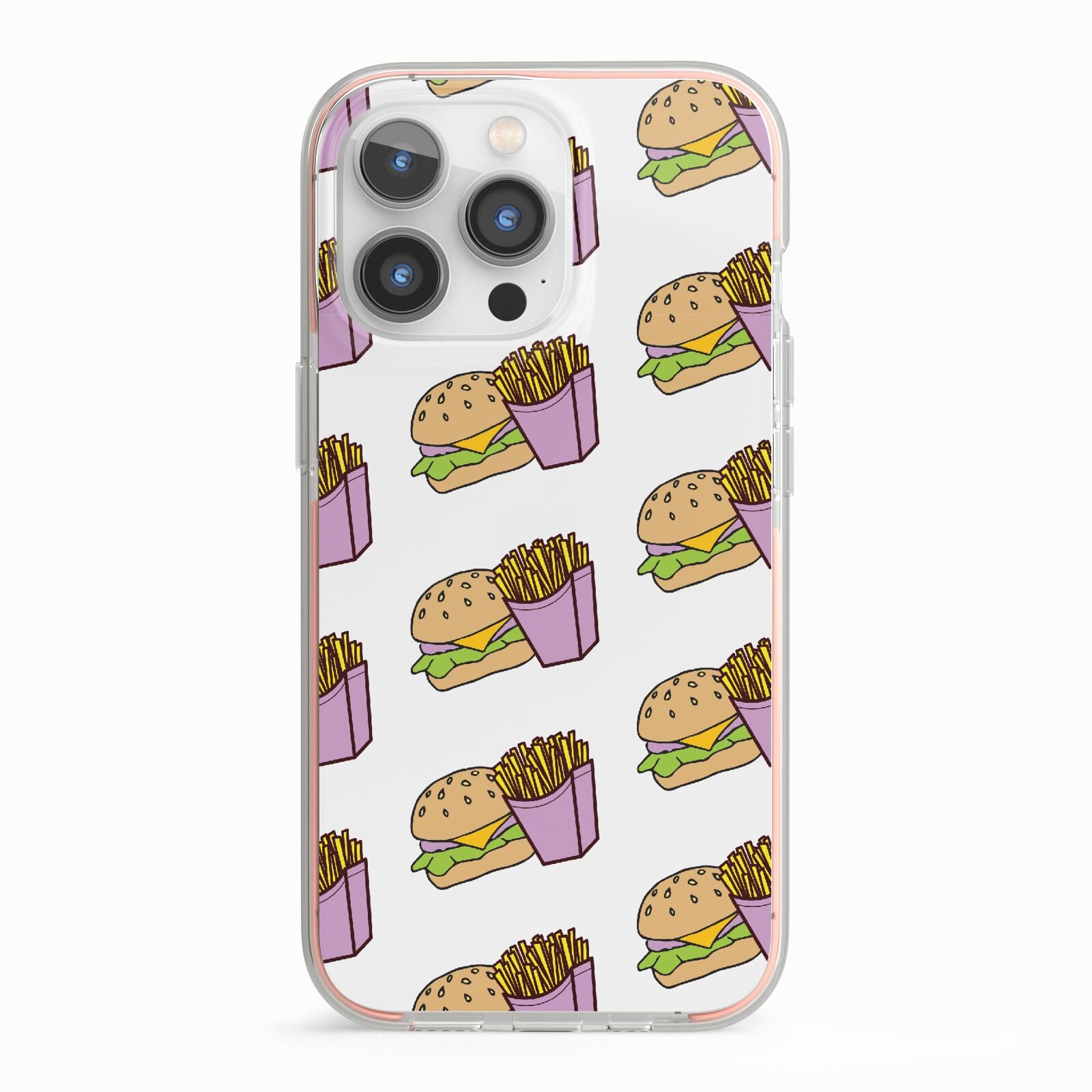 Burger Fries Fast Food iPhone 13 Pro TPU Impact Case with Pink Edges