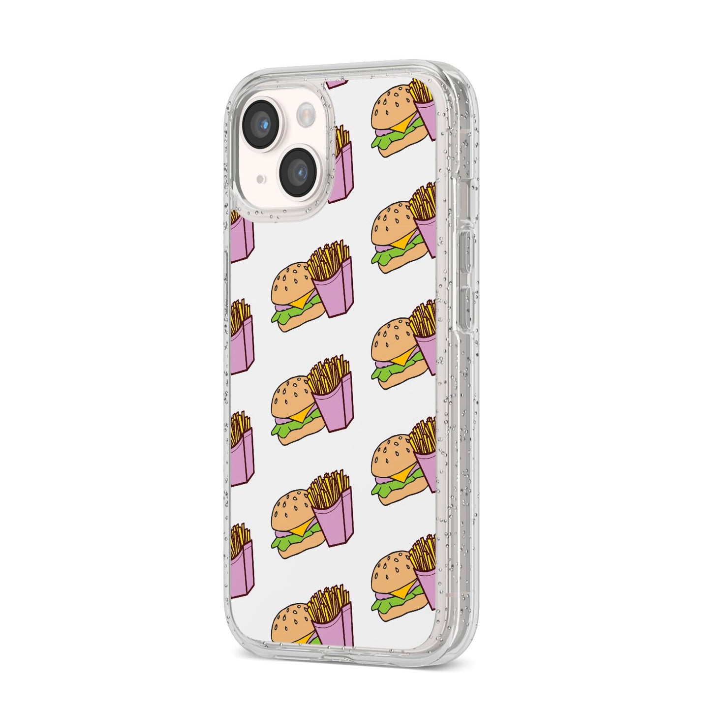 Burger Fries Fast Food iPhone 14 Glitter Tough Case Starlight Angled Image