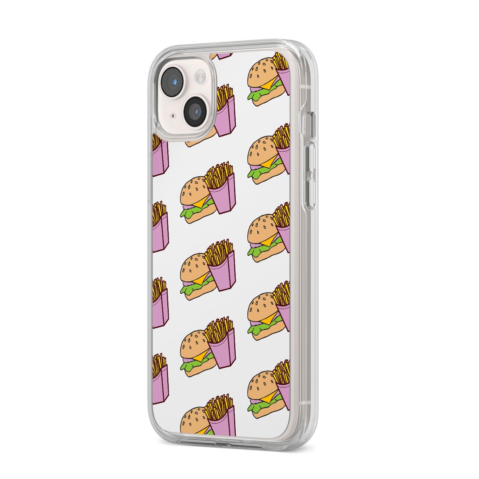 Burger Fries Fast Food iPhone 14 Plus Clear Tough Case Starlight Angled Image