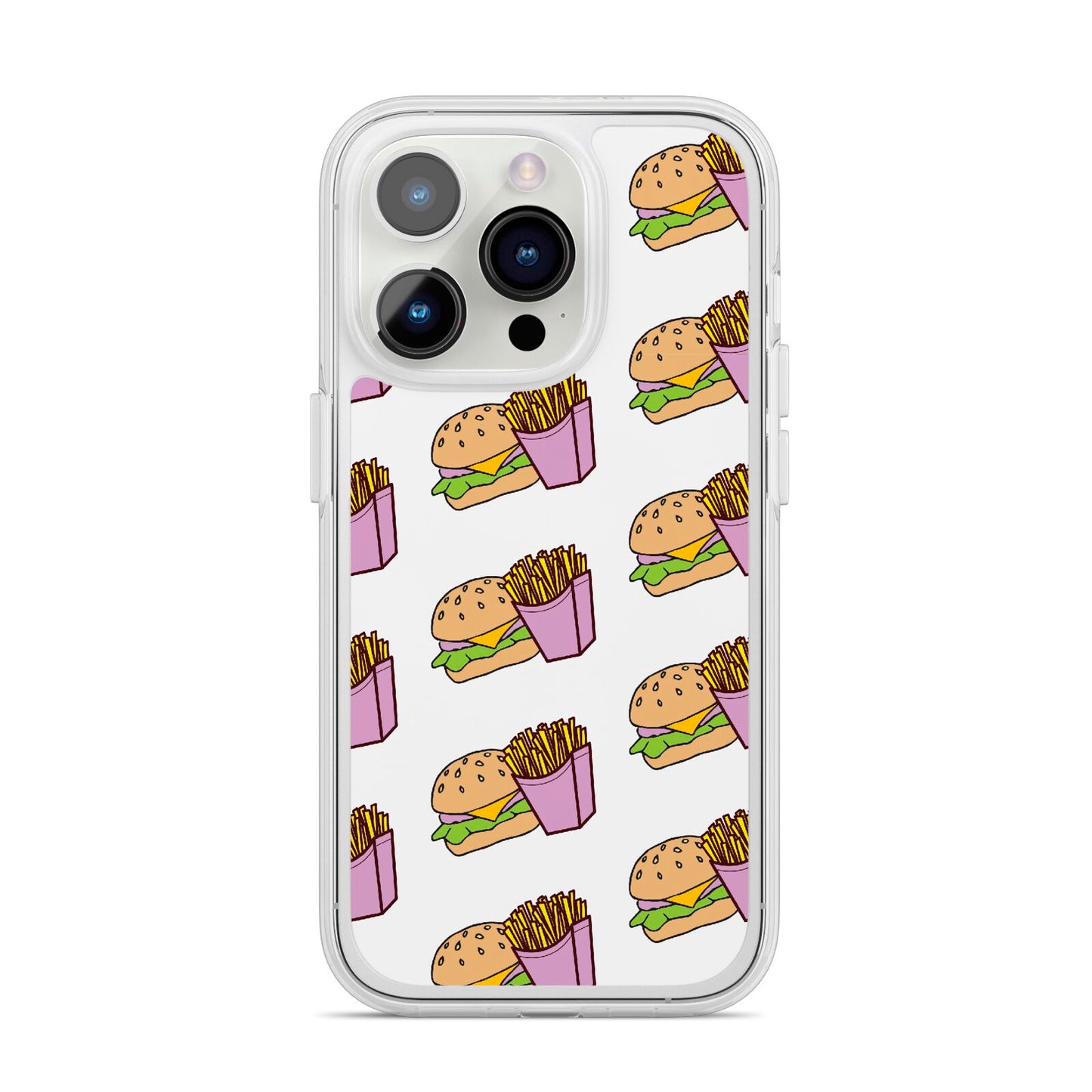 Burger Fries Fast Food iPhone 14 Pro Clear Tough Case Silver
