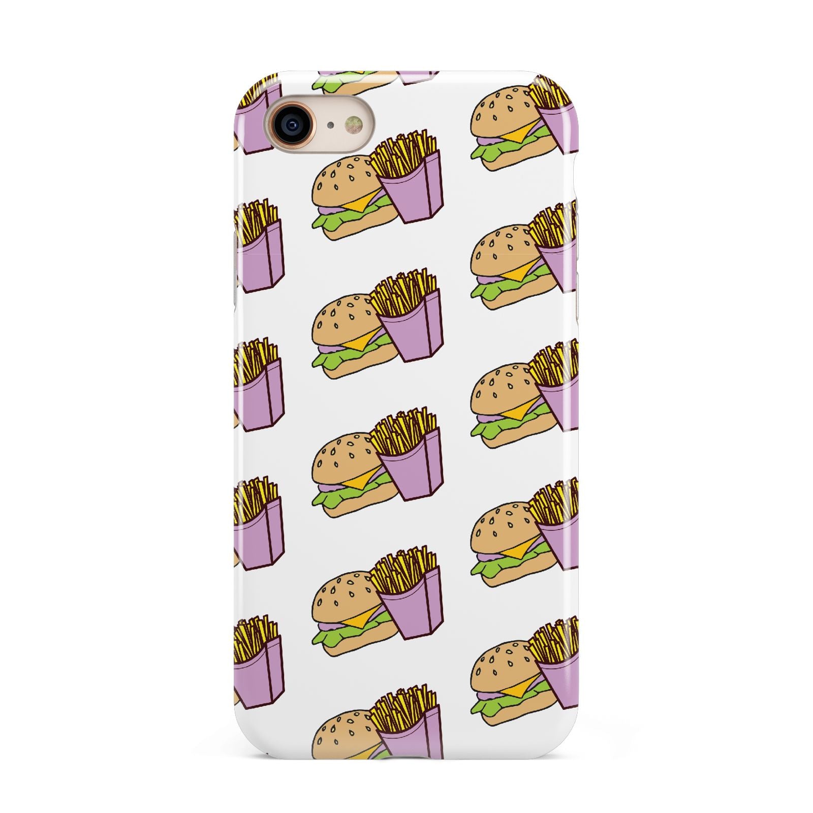 Burger Fries Fast Food iPhone 8 3D Tough Case on Gold Phone