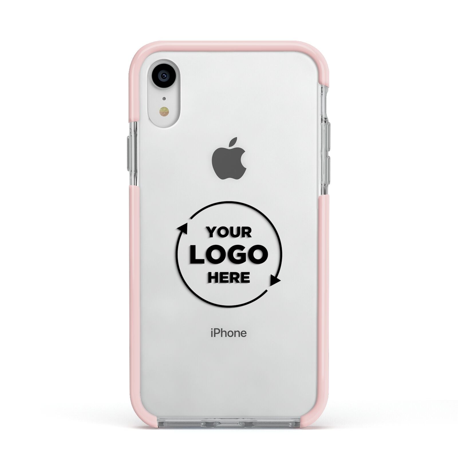 Business Logo Custom Apple iPhone XR Impact Case Pink Edge on Silver Phone