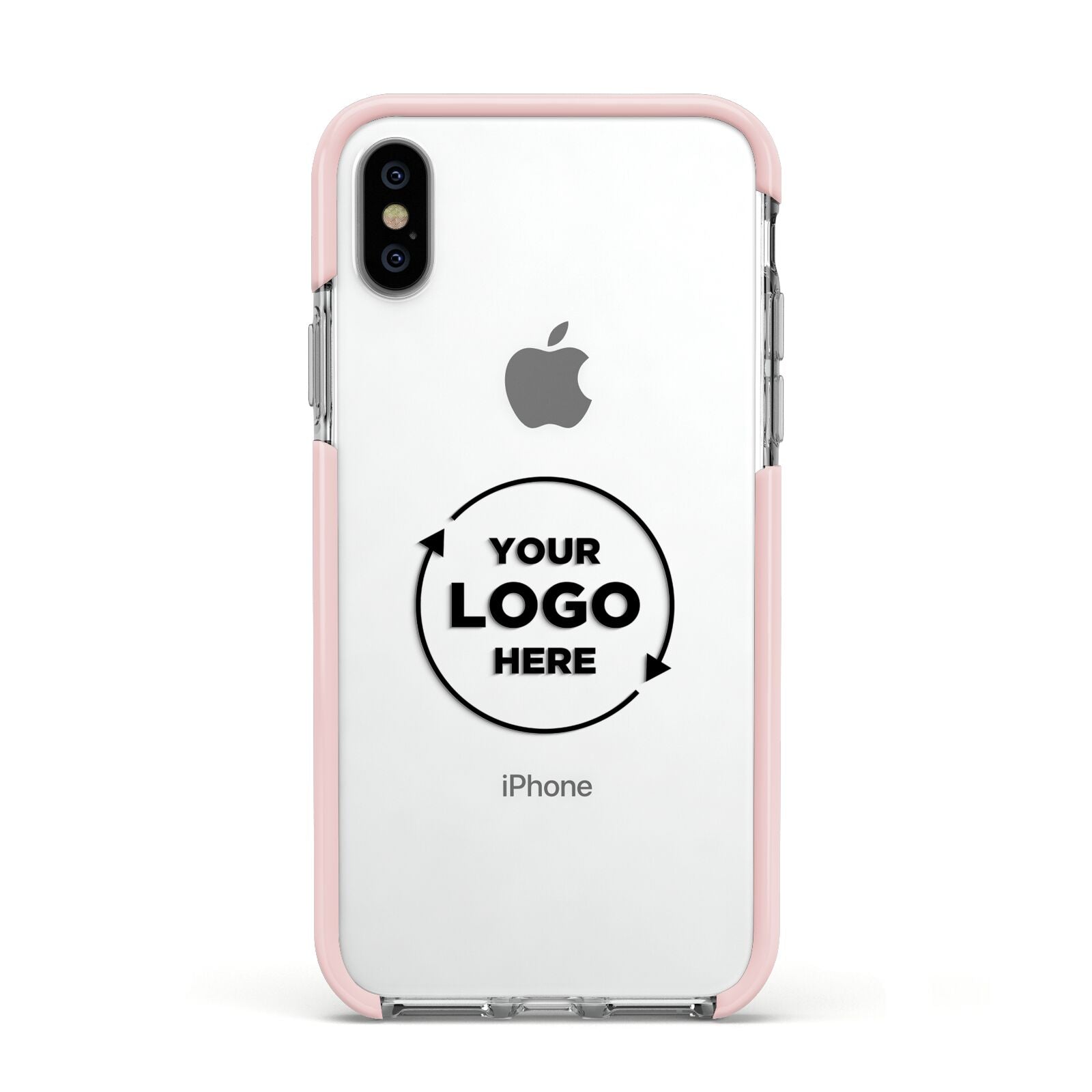 Business Logo Custom Apple iPhone Xs Impact Case Pink Edge on Silver Phone