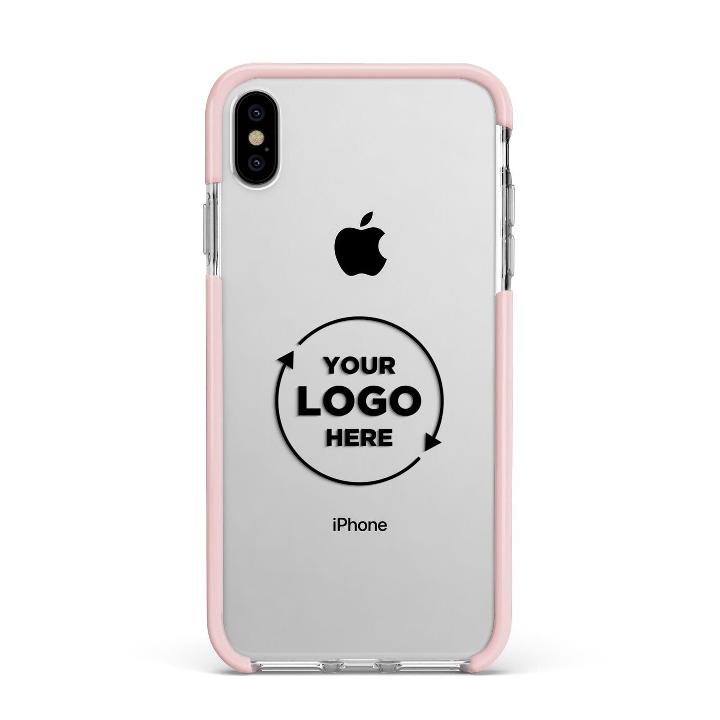 Business Logo Custom Apple iPhone Xs Max Impact Case Pink Edge on Silver Phone