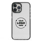 Business Logo Custom iPhone 13 Pro Max Black Impact Case on Silver phone