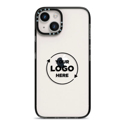 Business Logo Custom iPhone 14 Black Impact Case on Silver phone