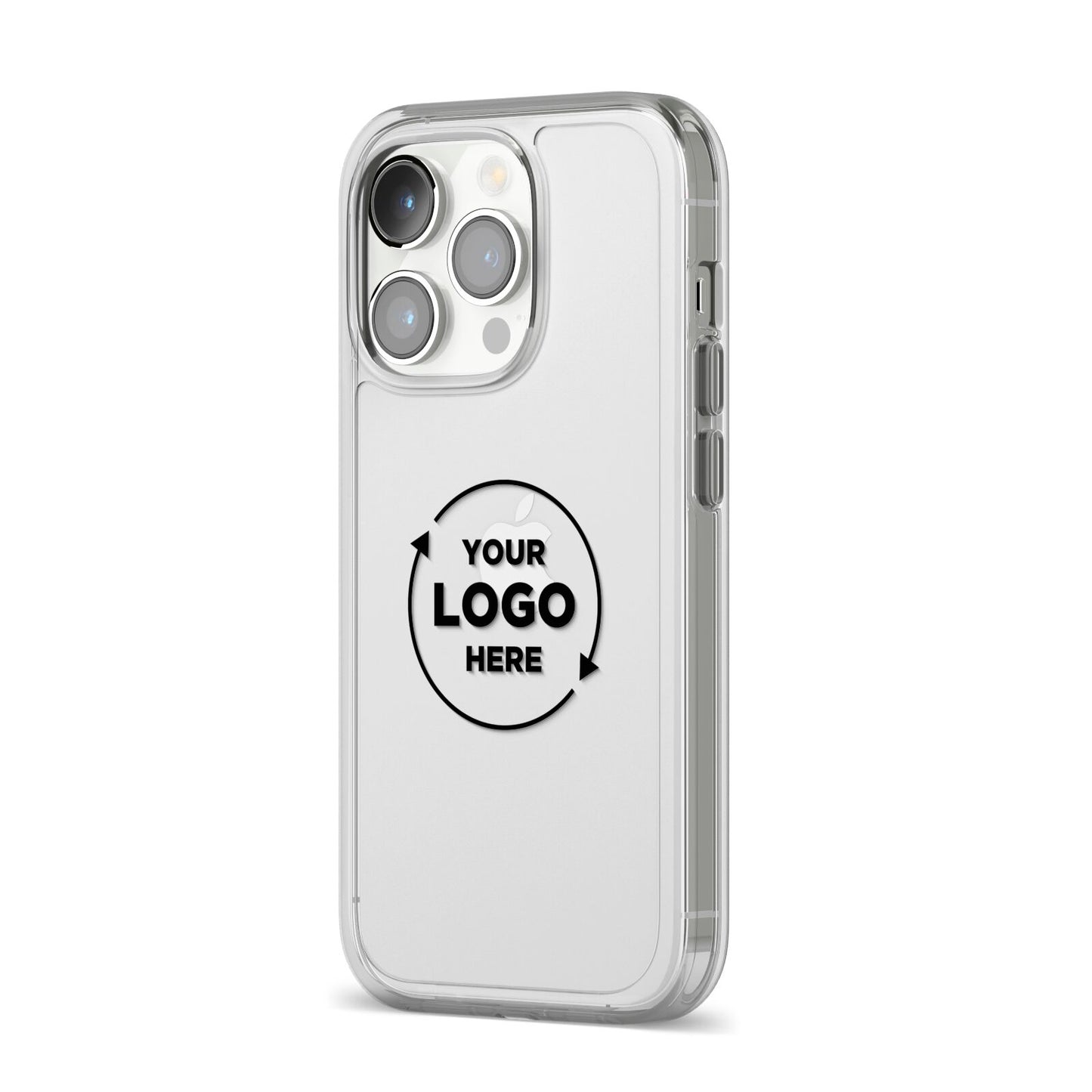 Business Logo Custom iPhone 14 Pro Clear Tough Case Silver Angled Image