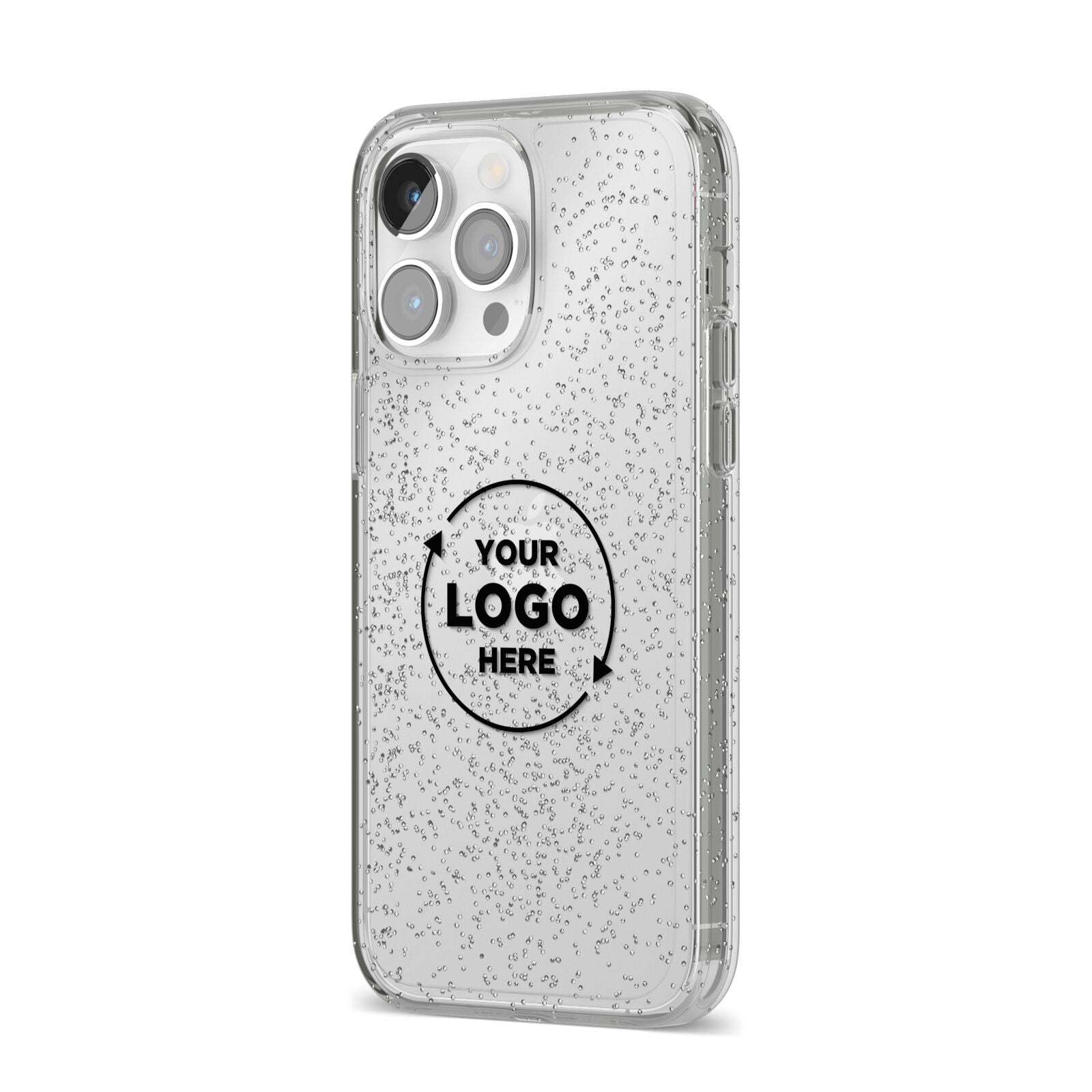 Business Logo Custom iPhone 14 Pro Max Glitter Tough Case Silver Angled Image