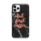 But First Coffee Black Marble Effect Apple iPhone 11 Pro Max in Silver with Bumper Case