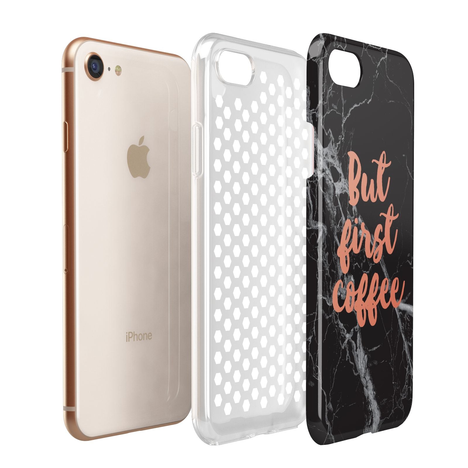 But First Coffee Black Marble Effect Apple iPhone 7 8 3D Tough Case Expanded View
