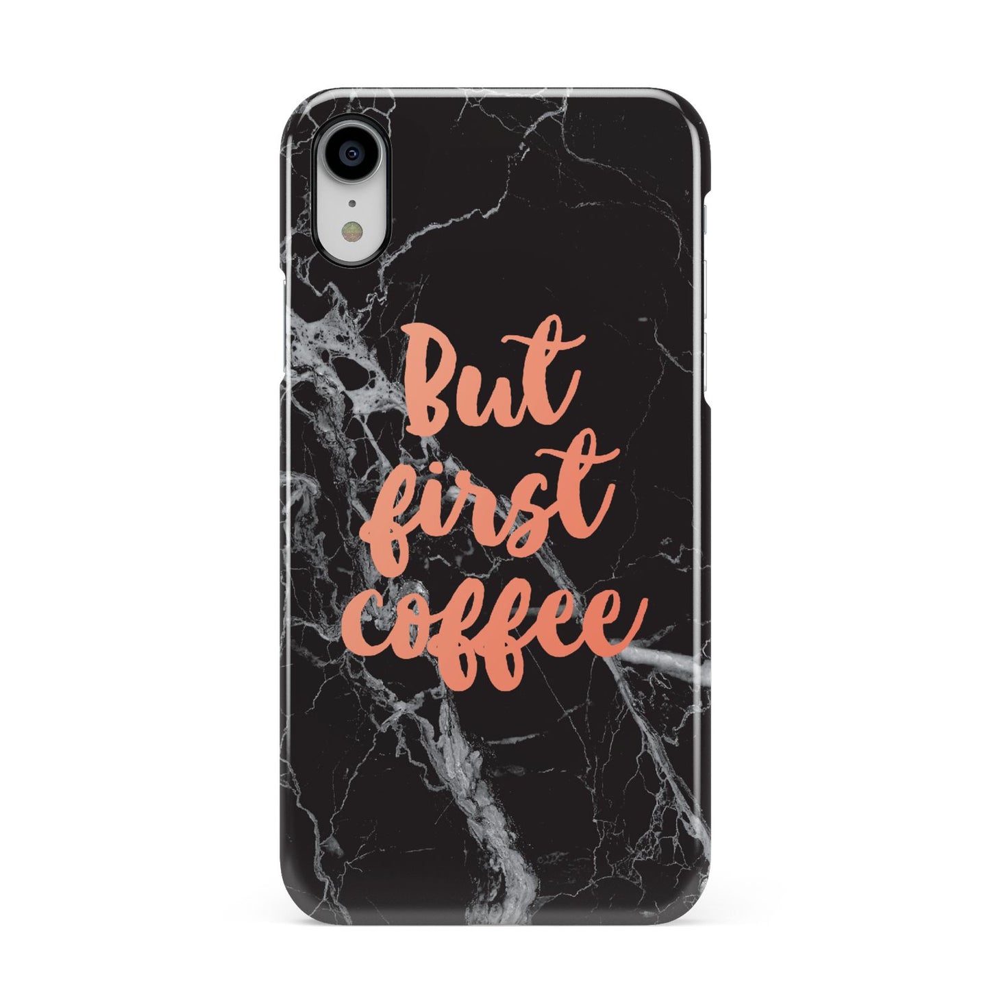 But First Coffee Black Marble Effect Apple iPhone XR White 3D Snap Case