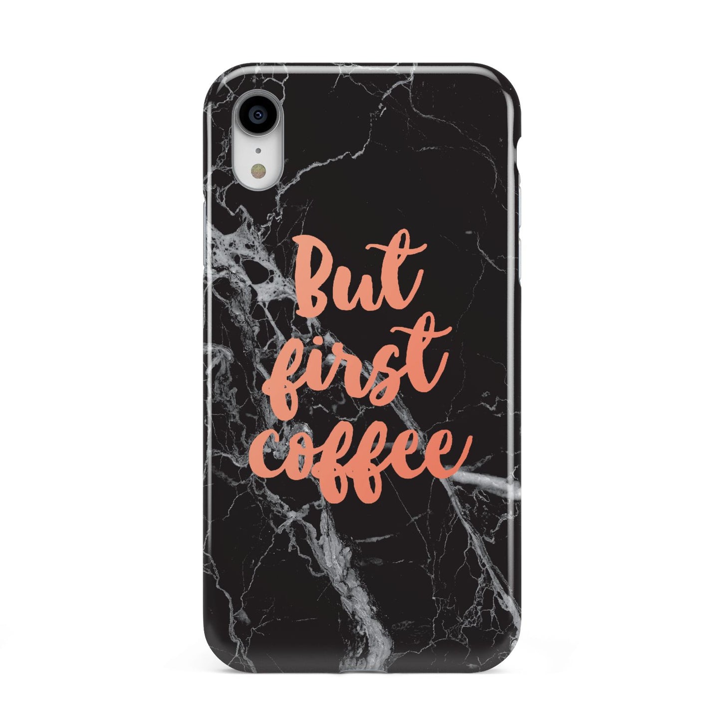 But First Coffee Black Marble Effect Apple iPhone XR White 3D Tough Case