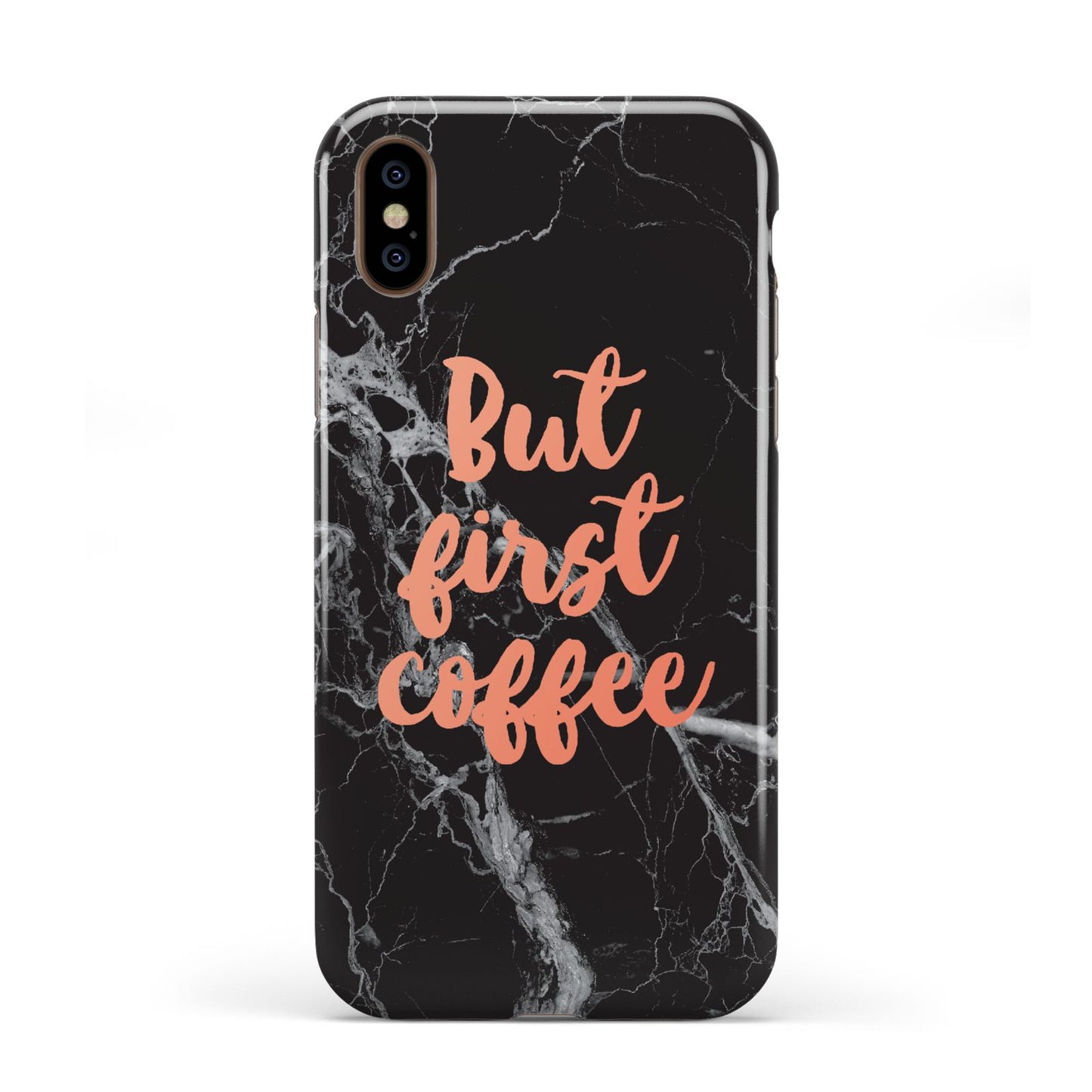 But First Coffee Black Marble Effect Apple iPhone XS 3D Tough