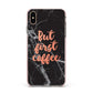 But First Coffee Black Marble Effect Apple iPhone Xs Max Impact Case Pink Edge on Gold Phone