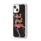But First Coffee Black Marble Effect iPhone 14 Clear Tough Case Starlight Angled Image
