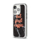 But First Coffee Black Marble Effect iPhone 14 Pro Glitter Tough Case Silver Angled Image