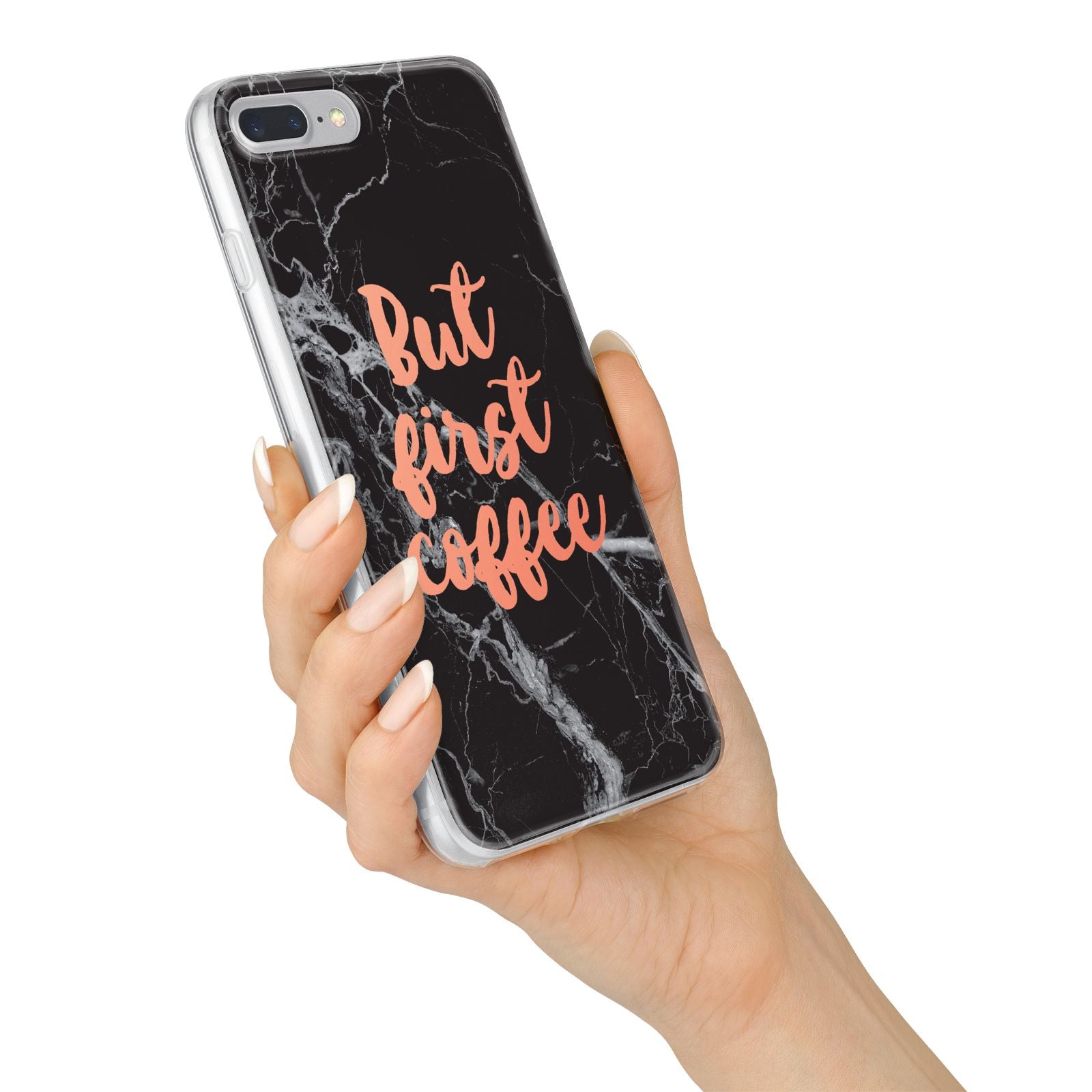But First Coffee Black Marble Effect iPhone 7 Plus Bumper Case on Silver iPhone Alternative Image