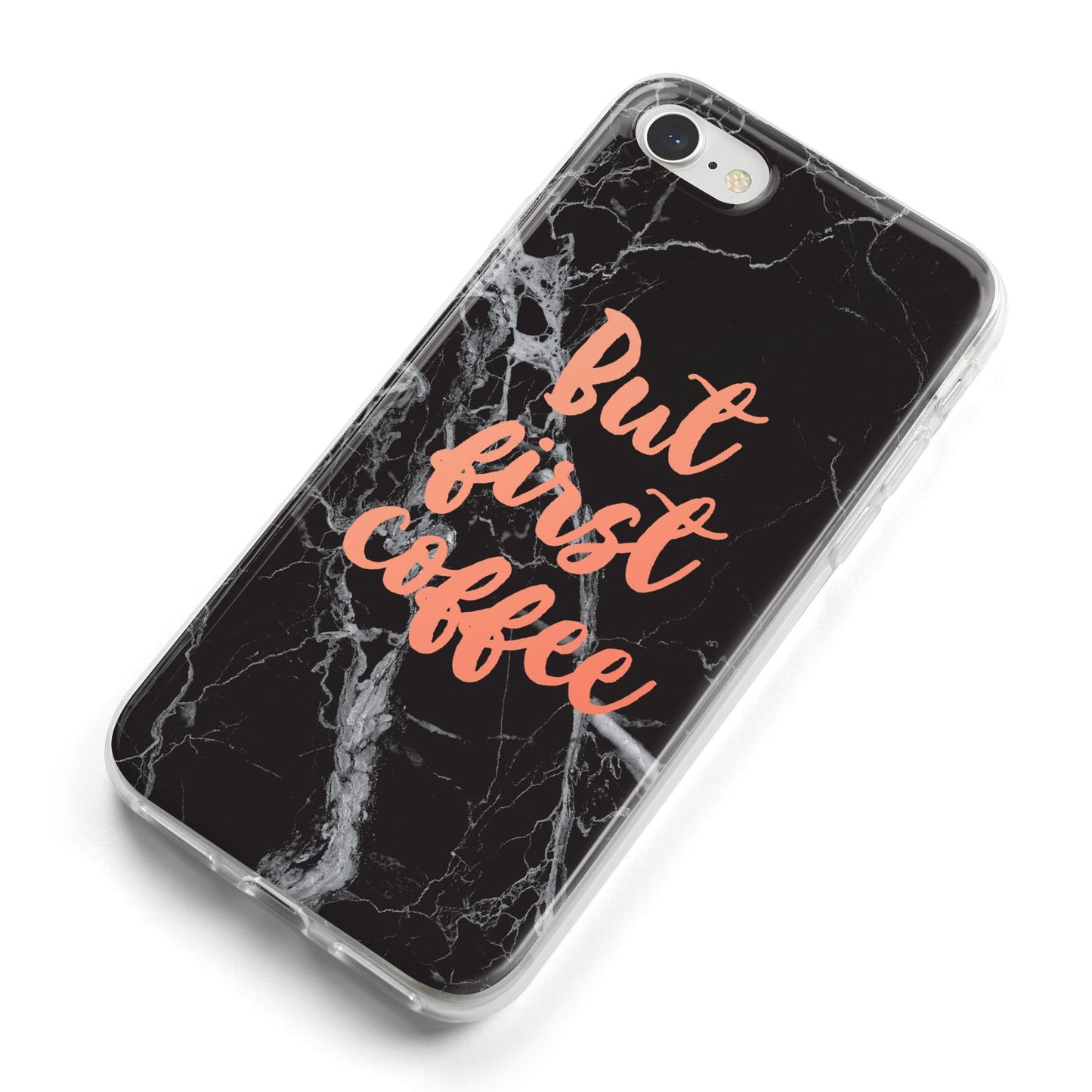 But First Coffee Black Marble Effect iPhone 8 Bumper Case on Silver iPhone Alternative Image
