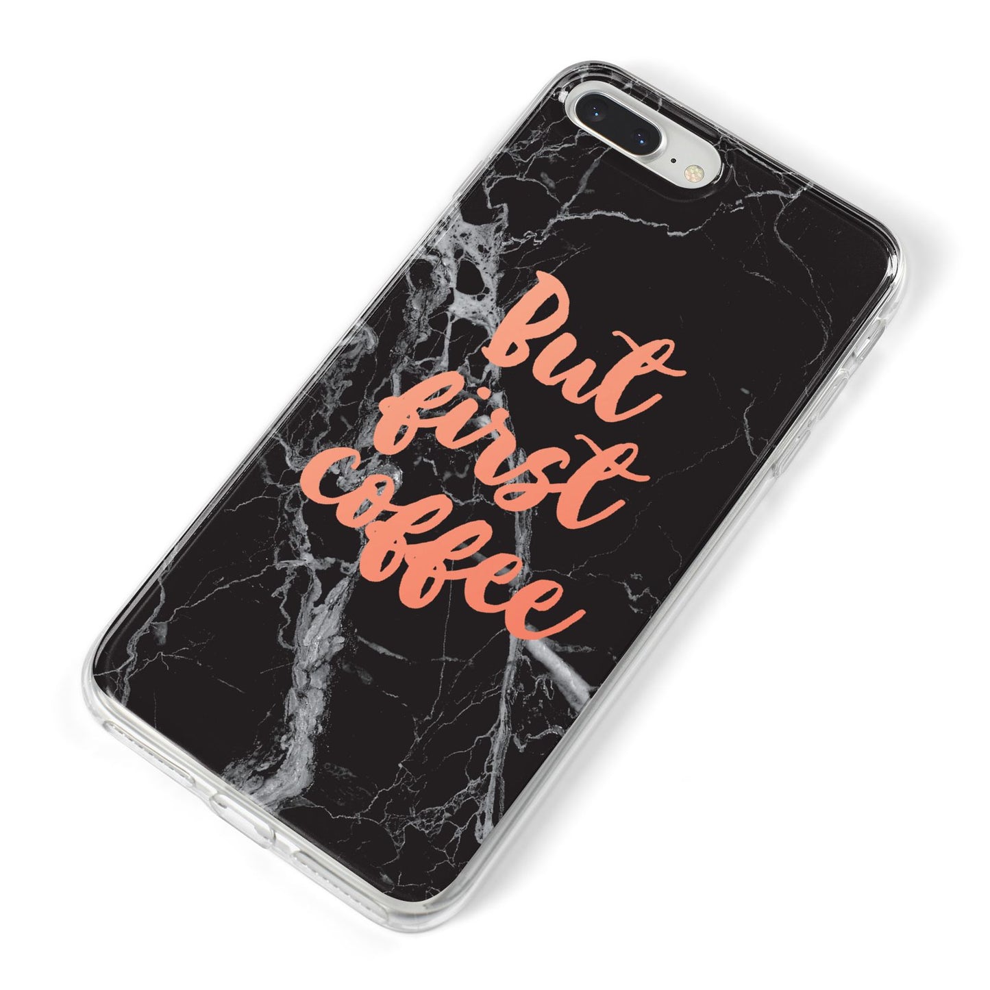 But First Coffee Black Marble Effect iPhone 8 Plus Bumper Case on Silver iPhone Alternative Image